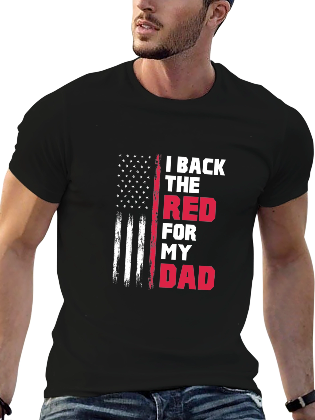 Black I Back The Red For My Dad T-Shirt view 6