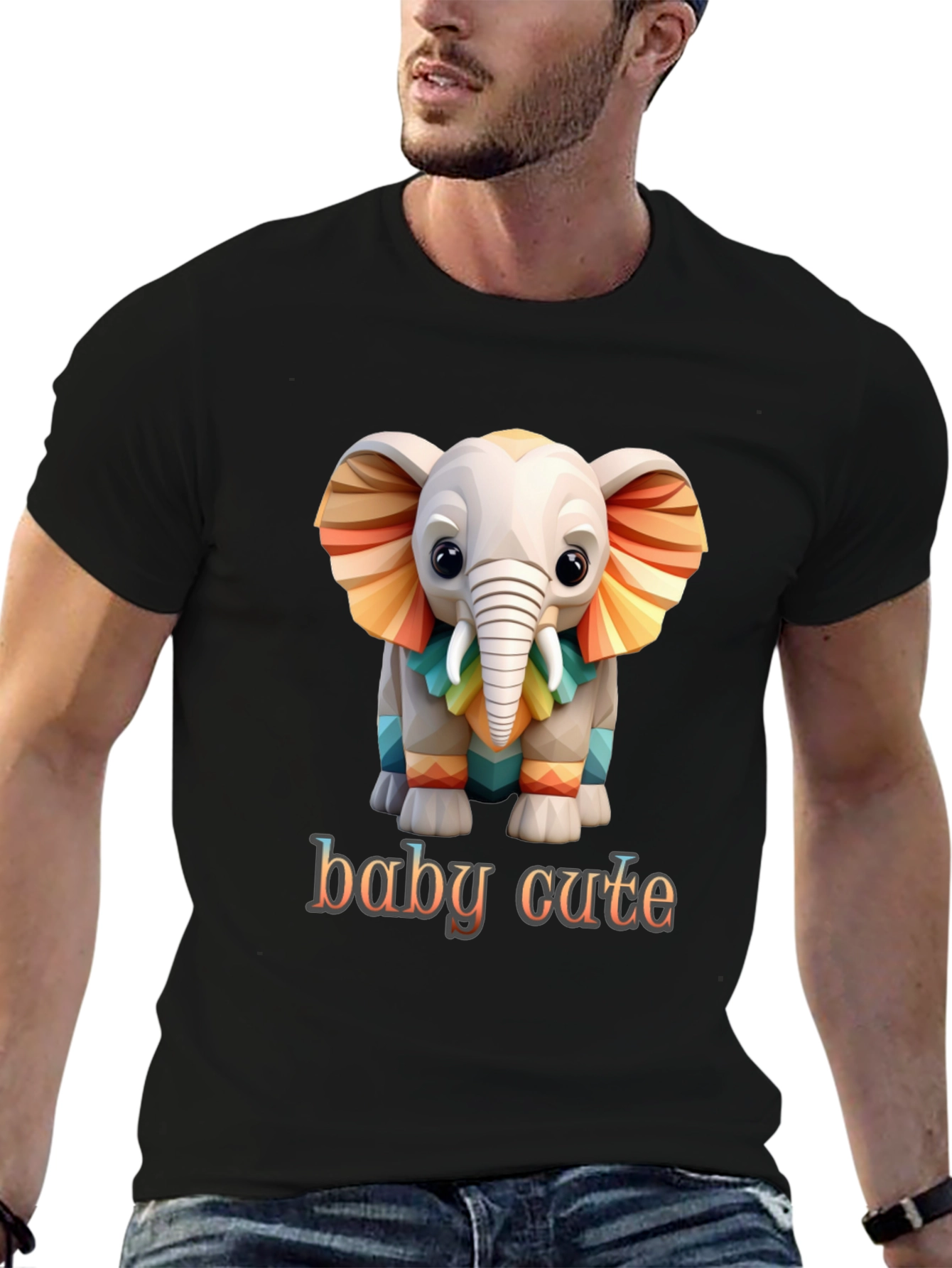 Black Cute Baby Elephant Graphic Tee - Soft Cotton Comfort view 6
