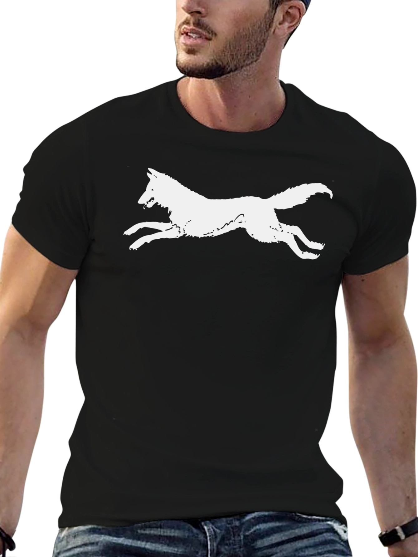 Black White Wolf Graphic Black T-Shirt view 6