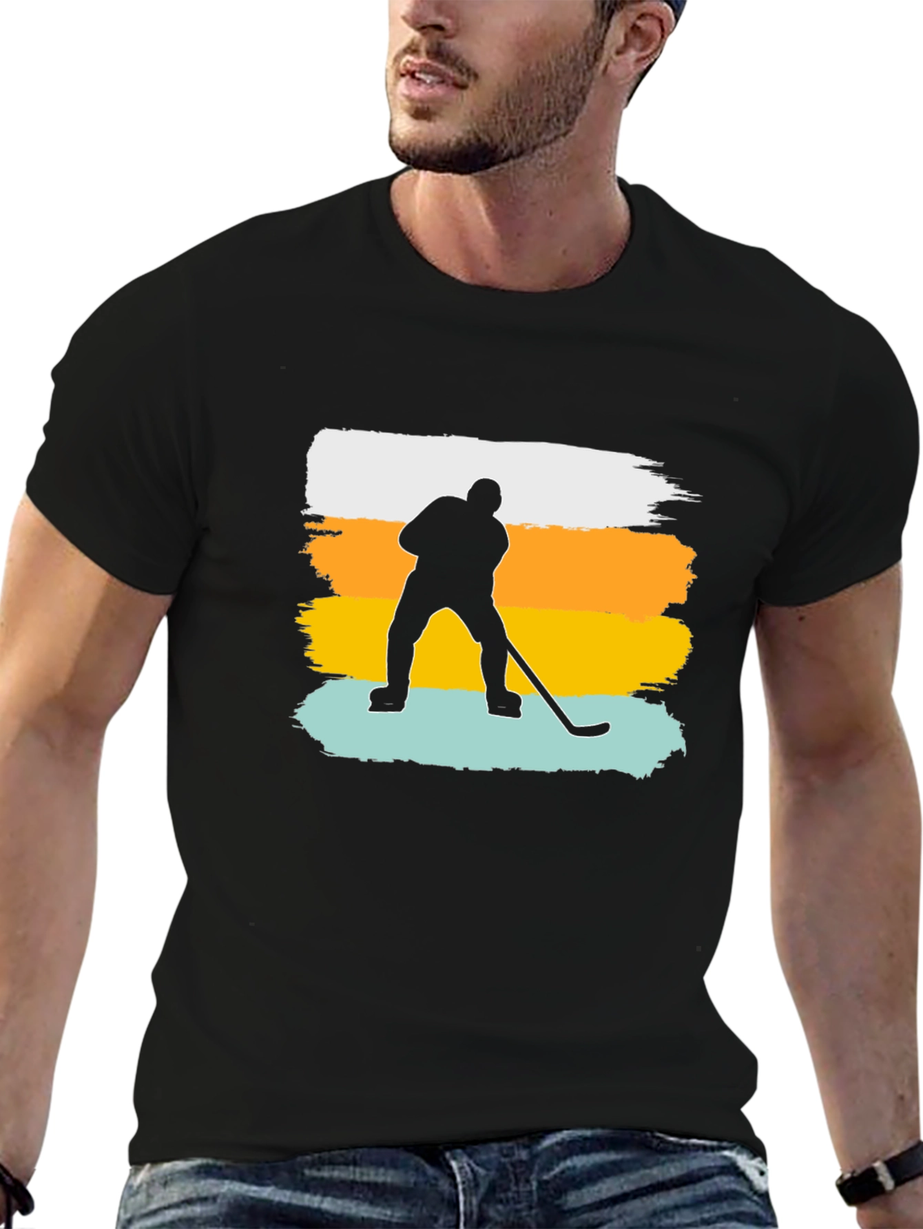 Black Hockey Player Graphic T-Shirt view 6