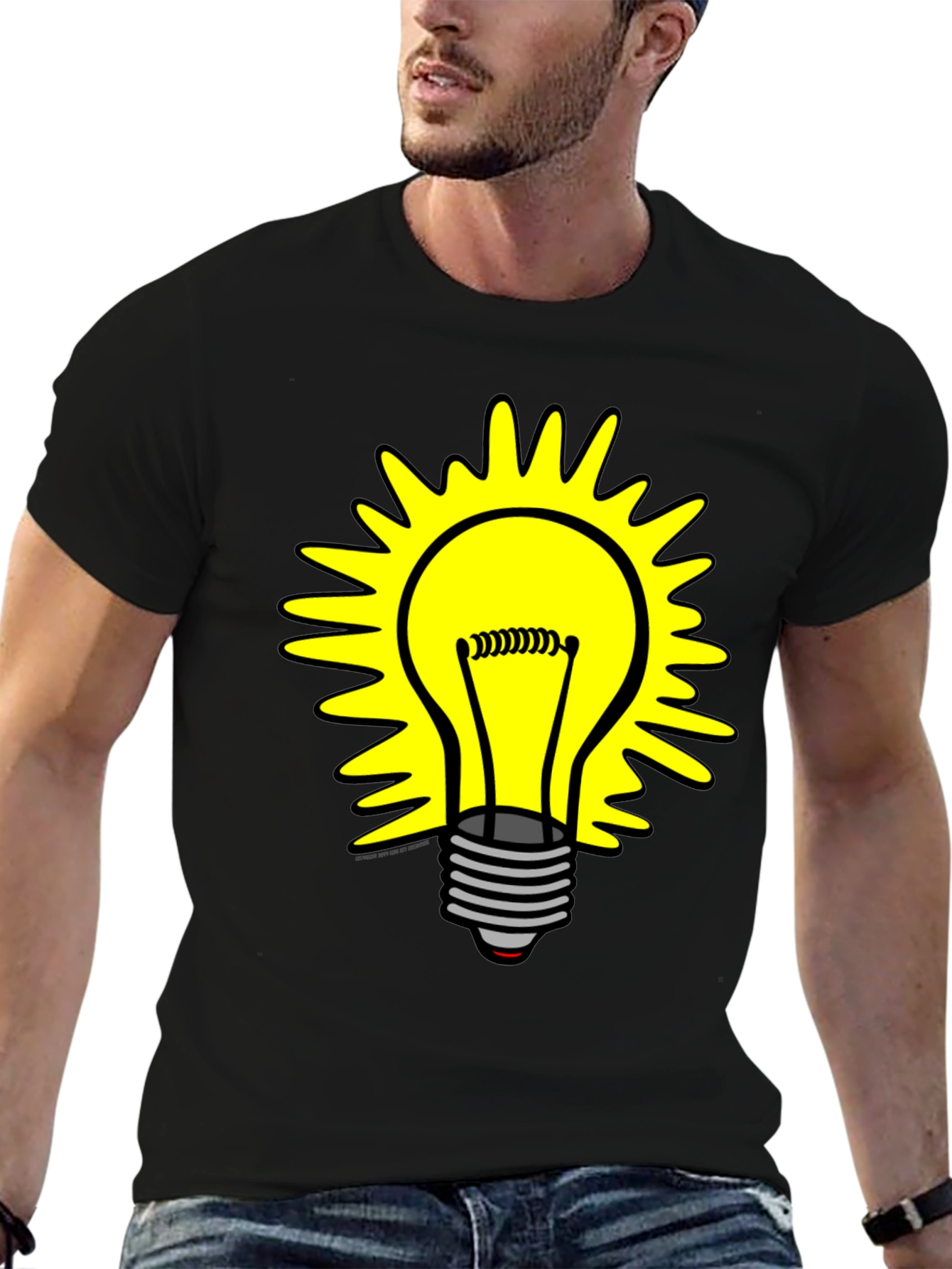 Black Bright Idea T-Shirt - Graphic Lightbulb Design view 6