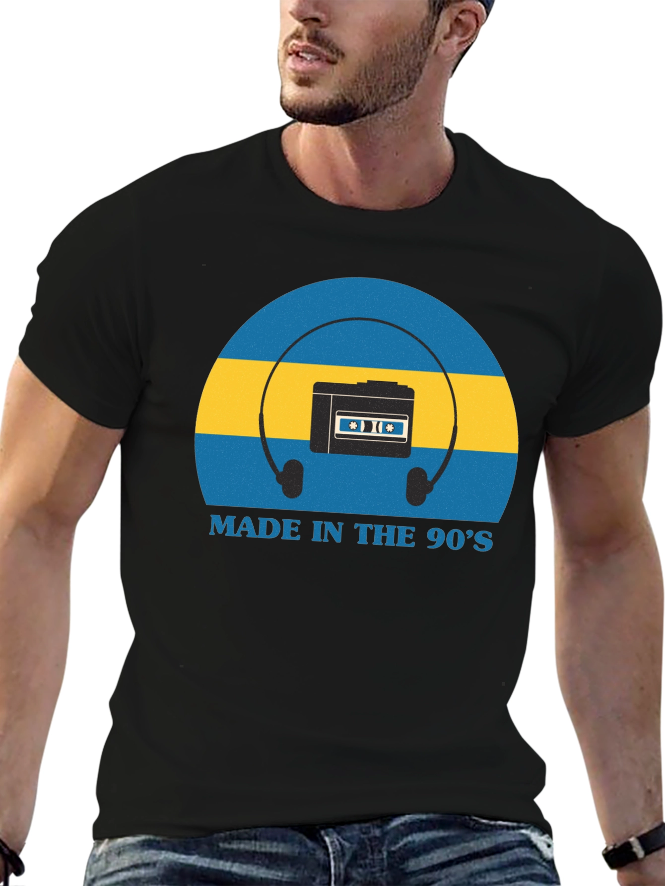 Black Retro 90s Cassette Player T-Shirt view 6