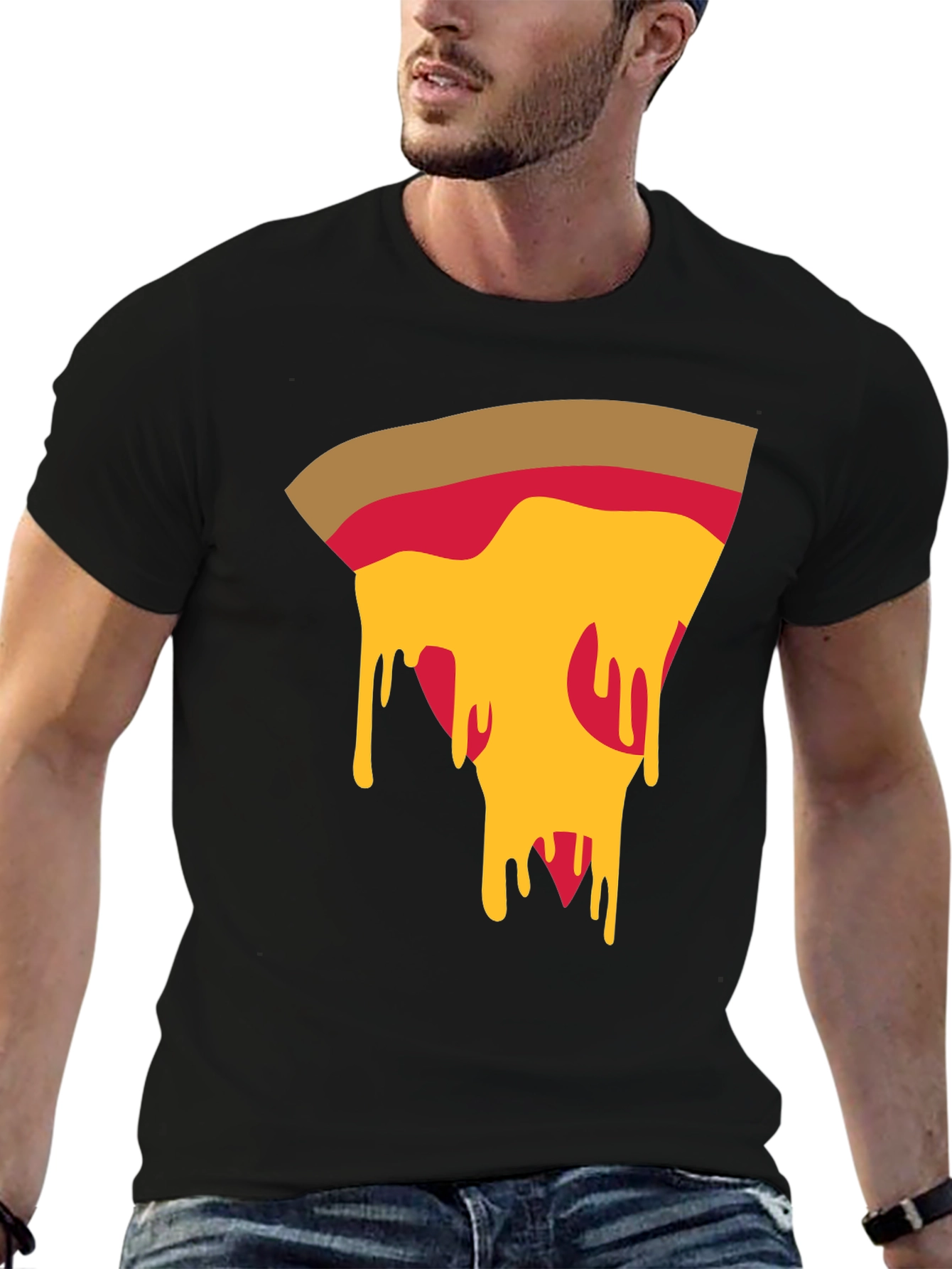 Black Pizza Slice Graphic Tee - Casual Black T-Shirt view 6