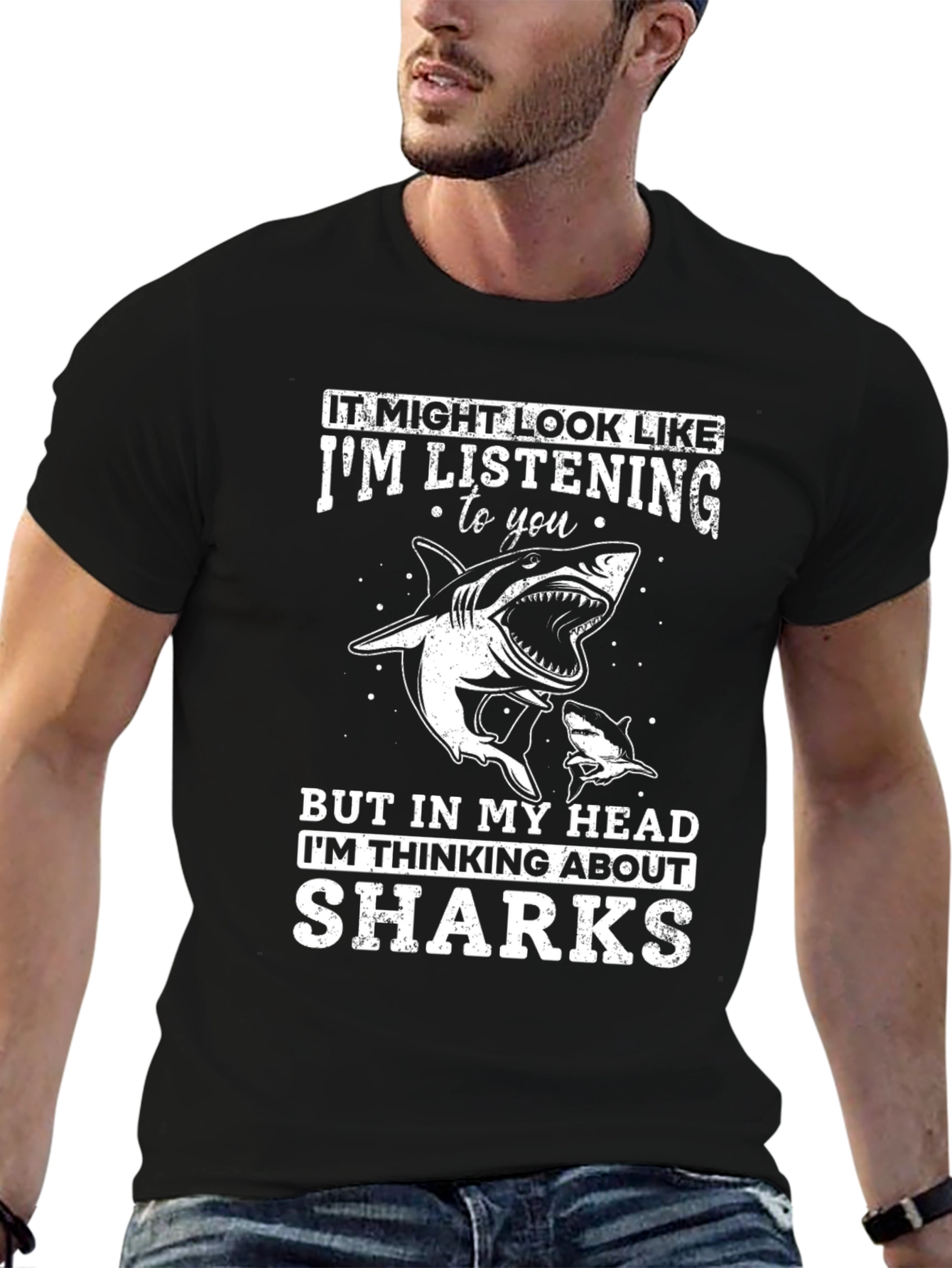 Black Shark Lover T-Shirt - Listening vs. Thinking view 6
