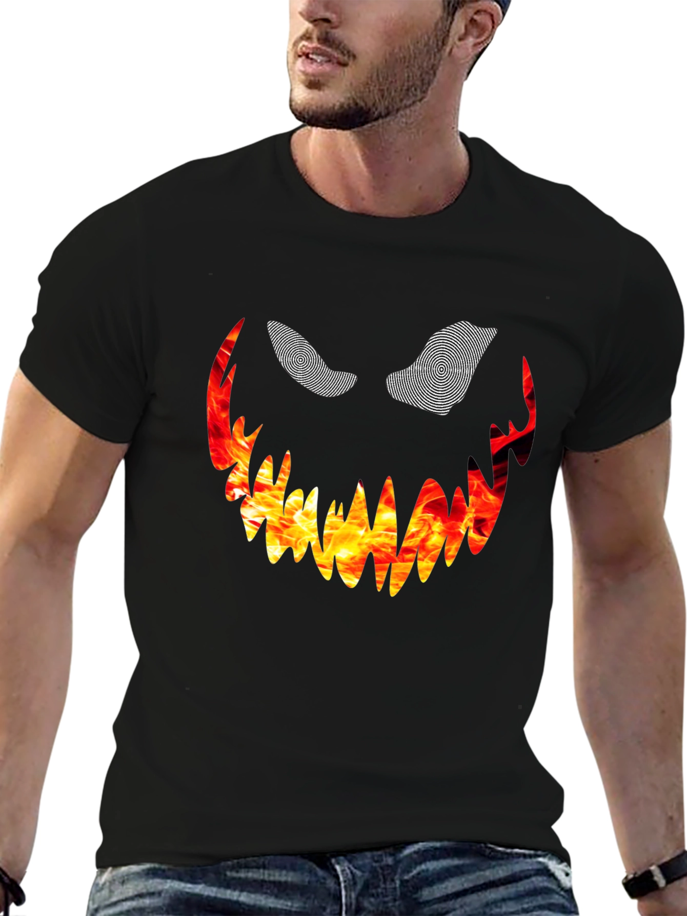 Black Fiery Monster Face Graphic Tee - Black view 6