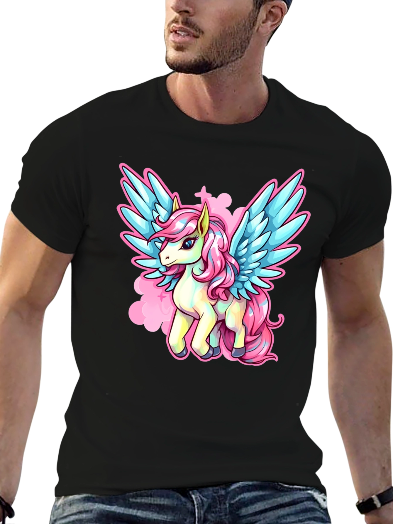 Black Unicorn Pegasus Graphic T-Shirt view 6