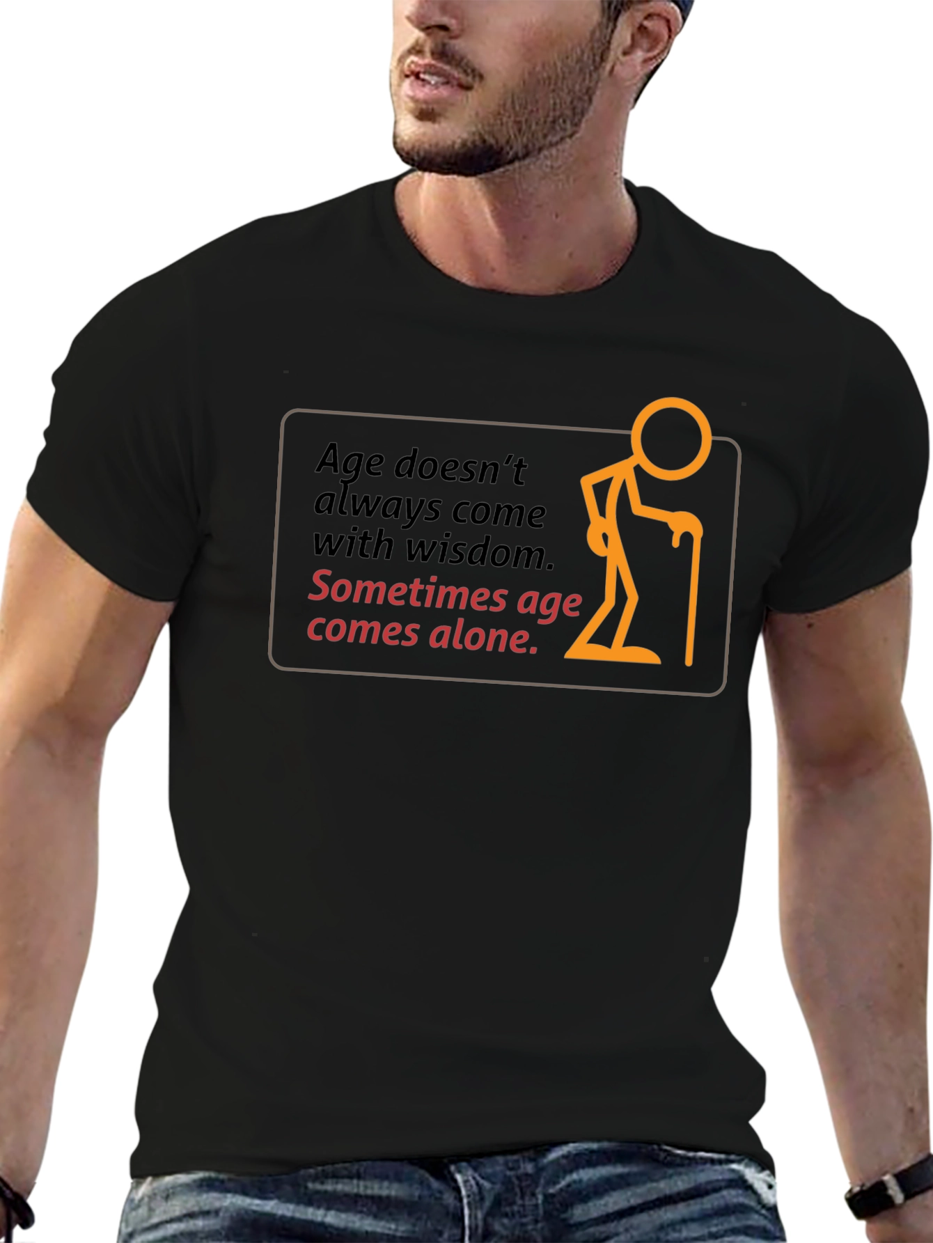 Black Age Alone Graphic Black T-Shirt view 6