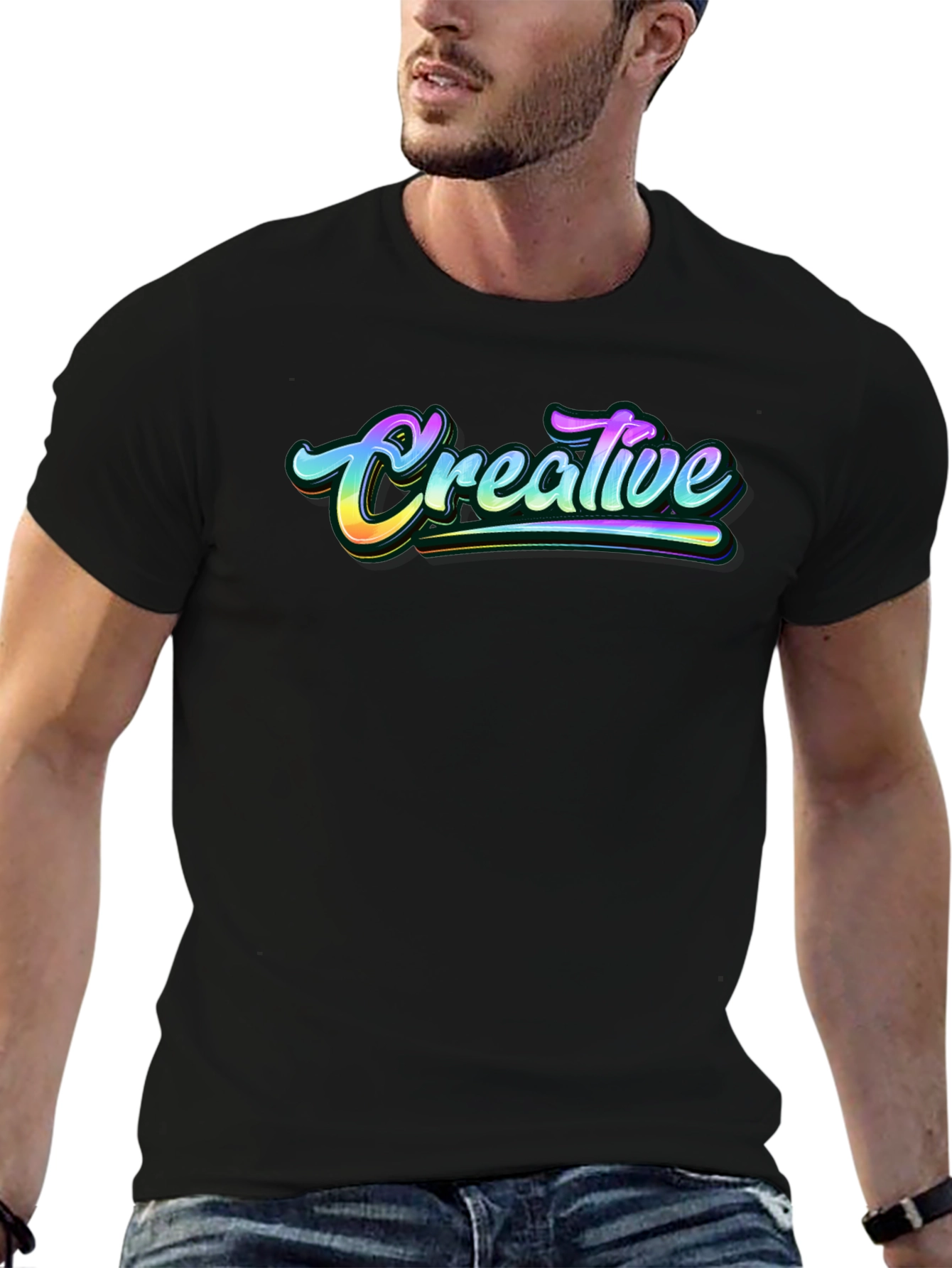 Black Creative Graphic T-Shirt - Black Cotton Tee view 6