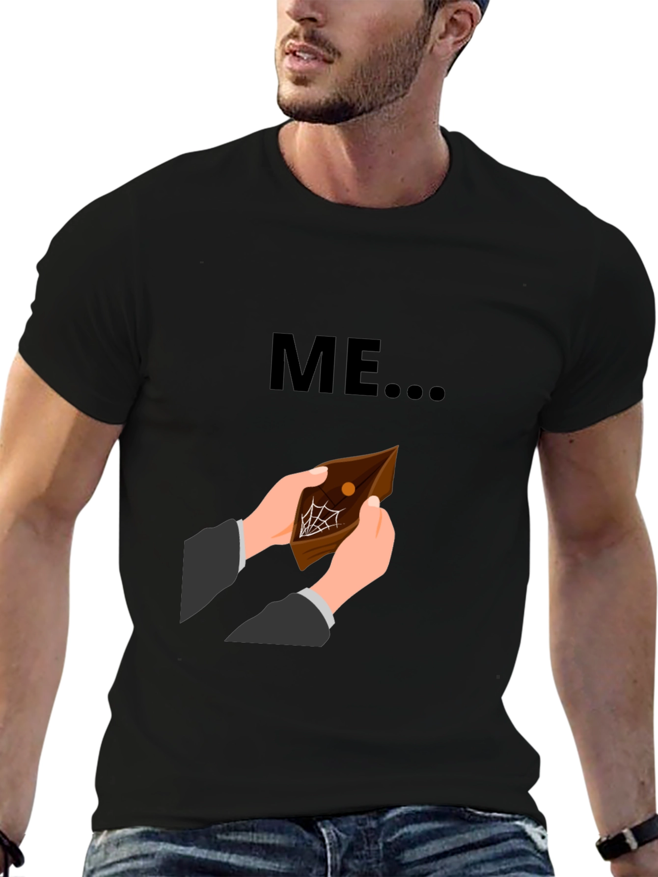Black Funny 'ME' Empty Wallet Graphic T-Shirt view 6