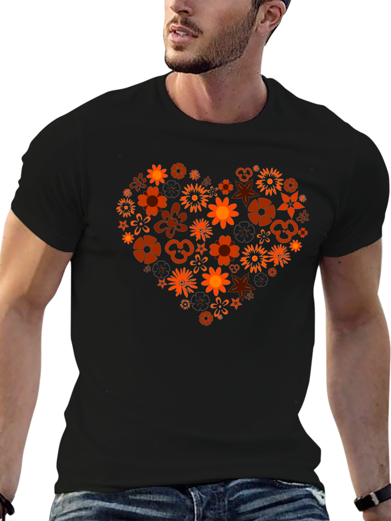 Black Floral Heart Graphic T-Shirt - Stylish Men's Tee view 6