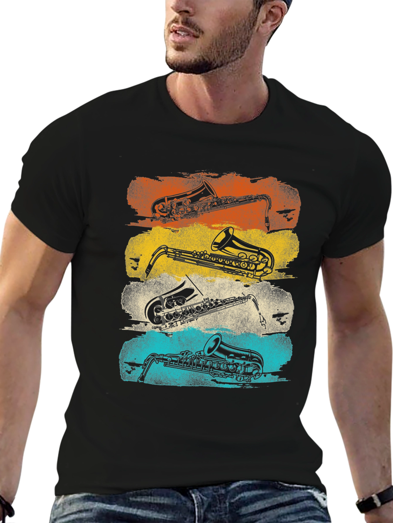 Black Saxophone T-Shirt - Retro Musical Design view 6