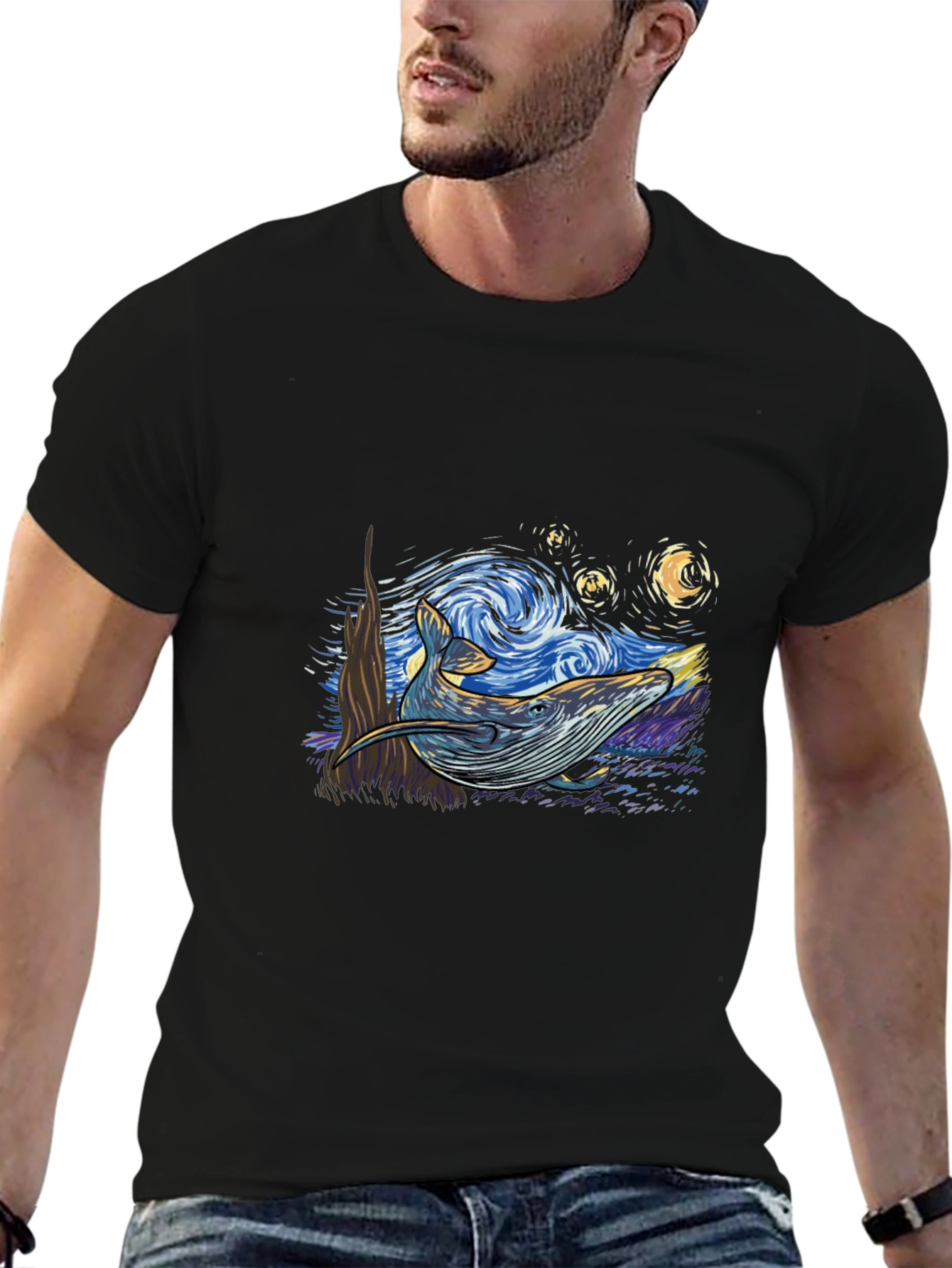 Black Starry Whale Tee - Artistic Graphic Print view 6