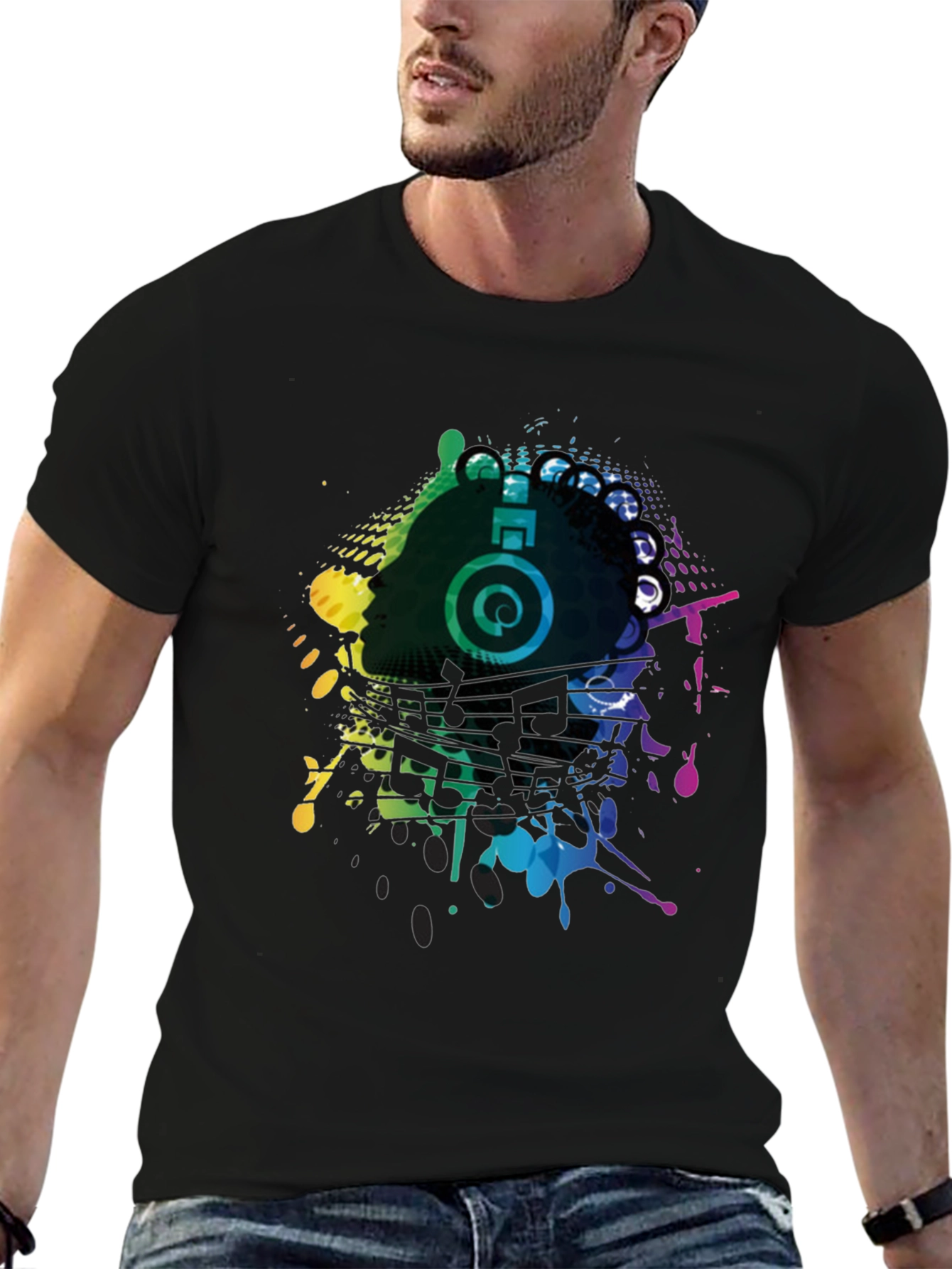 Black Vibrant Music Headphone Graphic Tee - Black view 6