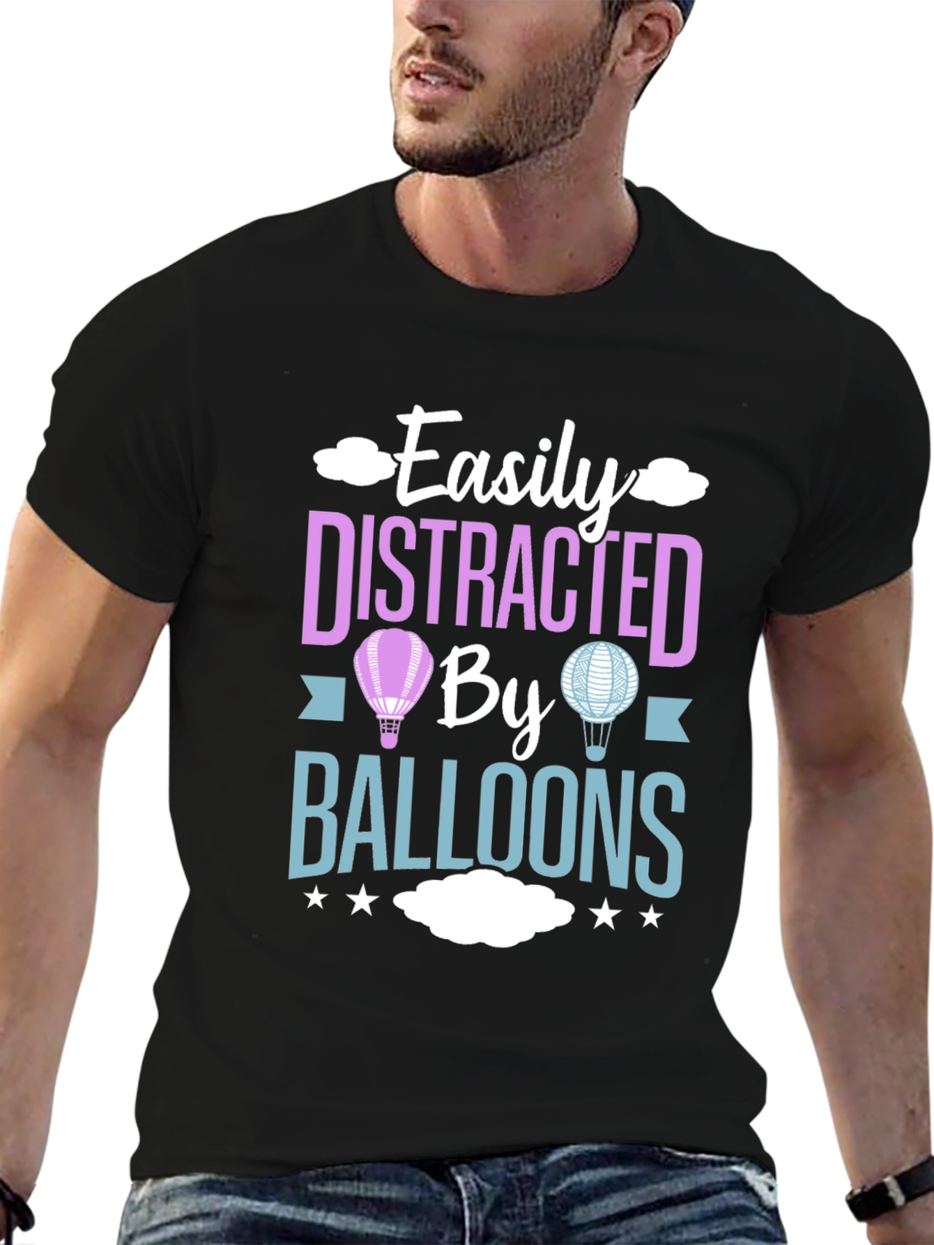 Black Easily Distracted By Balloons T-Shirt view 6