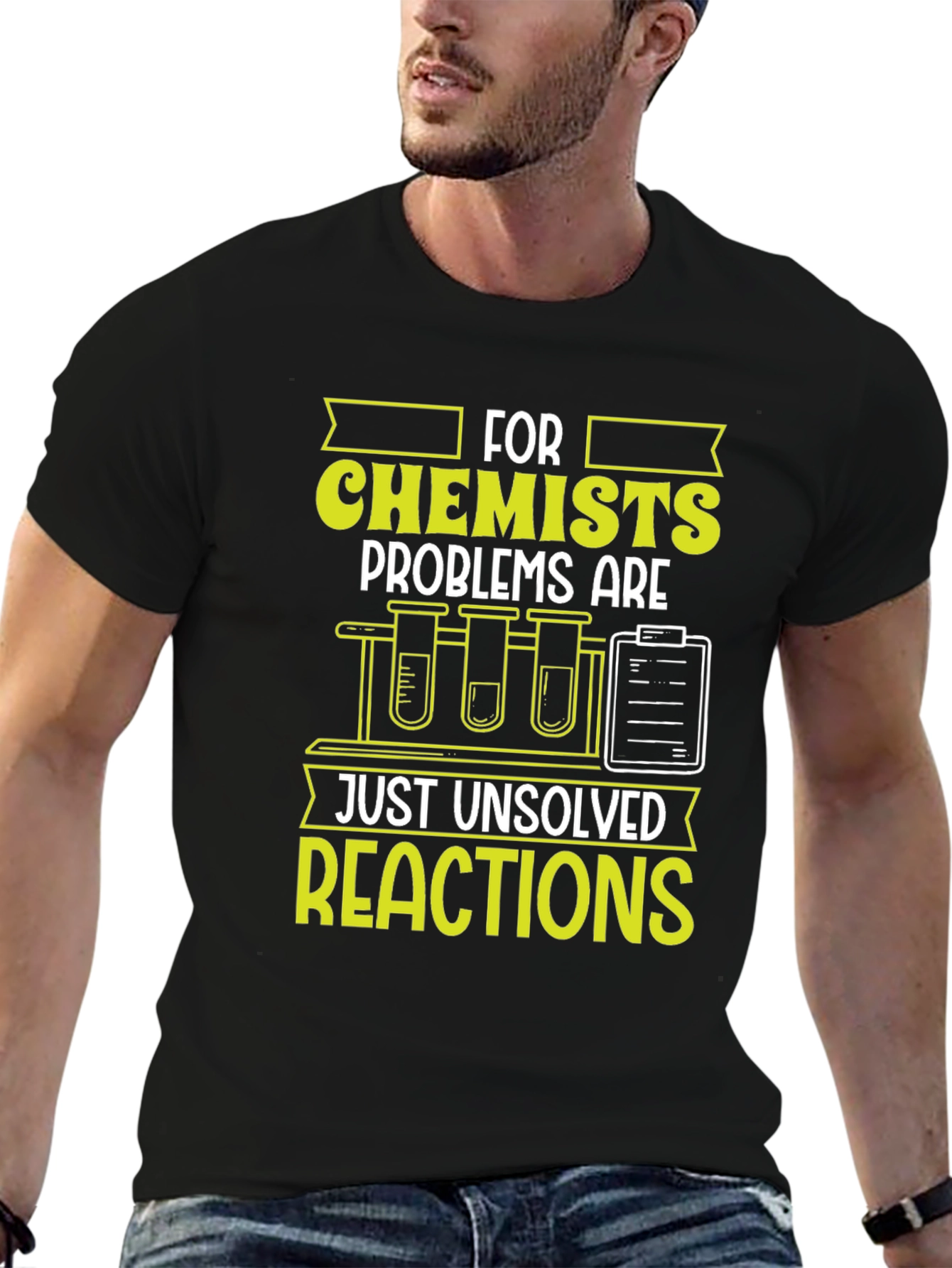Black Chemist T-Shirt: Unsolved Reactions Science Tee view 6