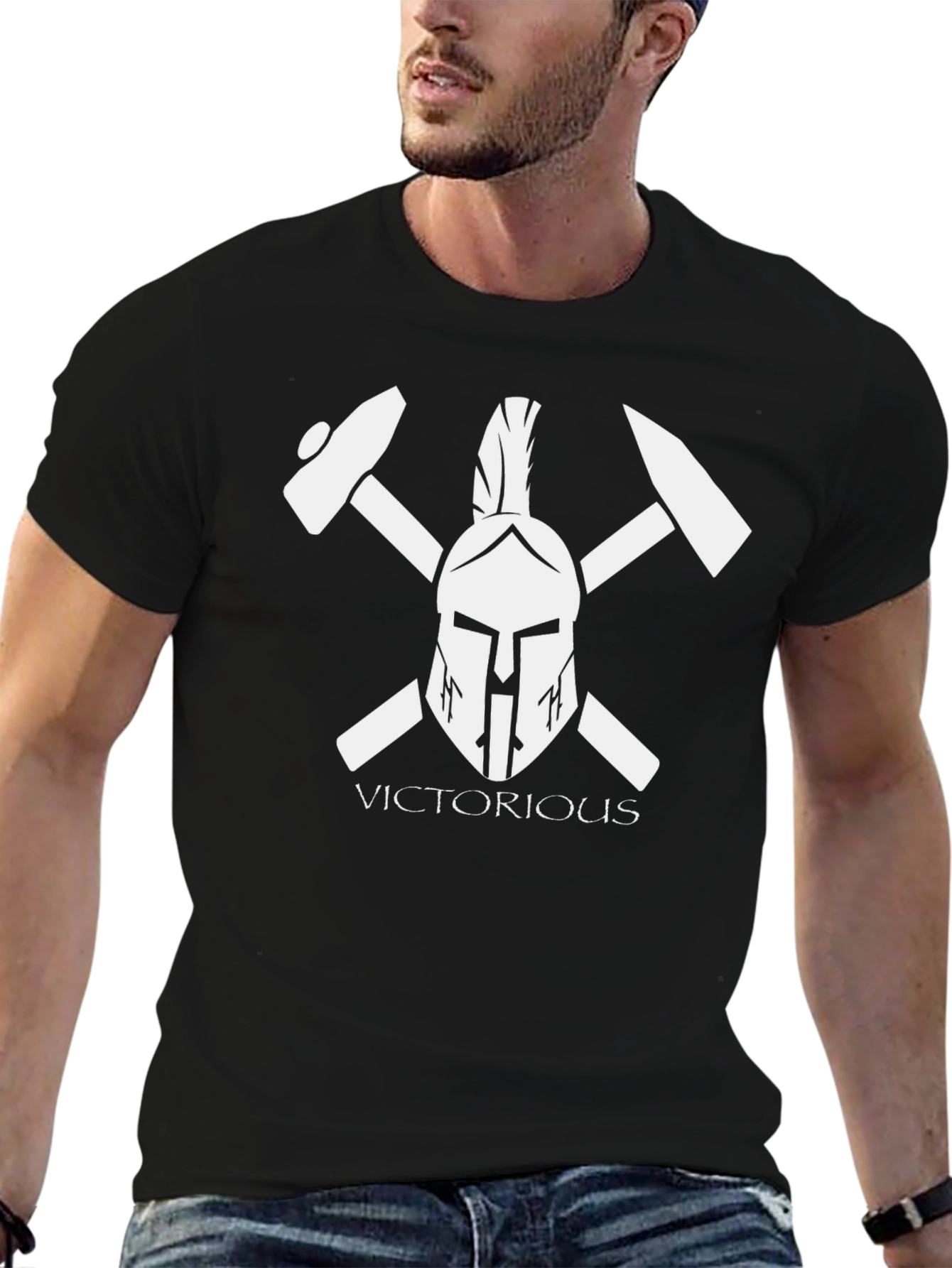 Victorious Spartan Helmet Black T-Shirt - 6