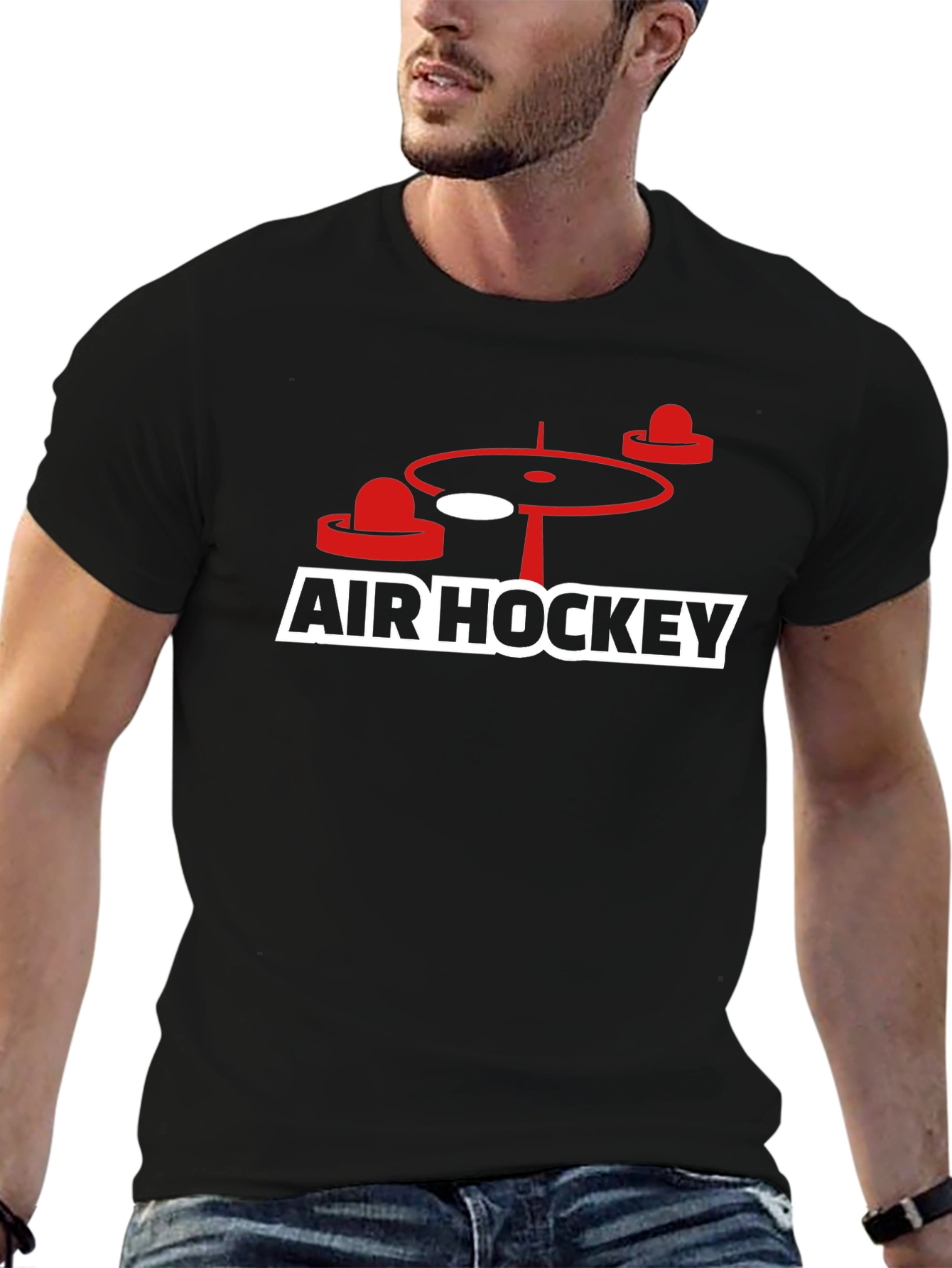 Air Hockey Graphic Tee - Black Cotton Blend - 6