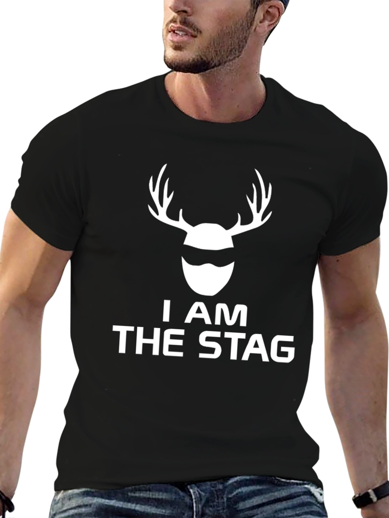 Black I AM THE STAG Graphic Tee - Black Stag Party T-Shirt view 6
