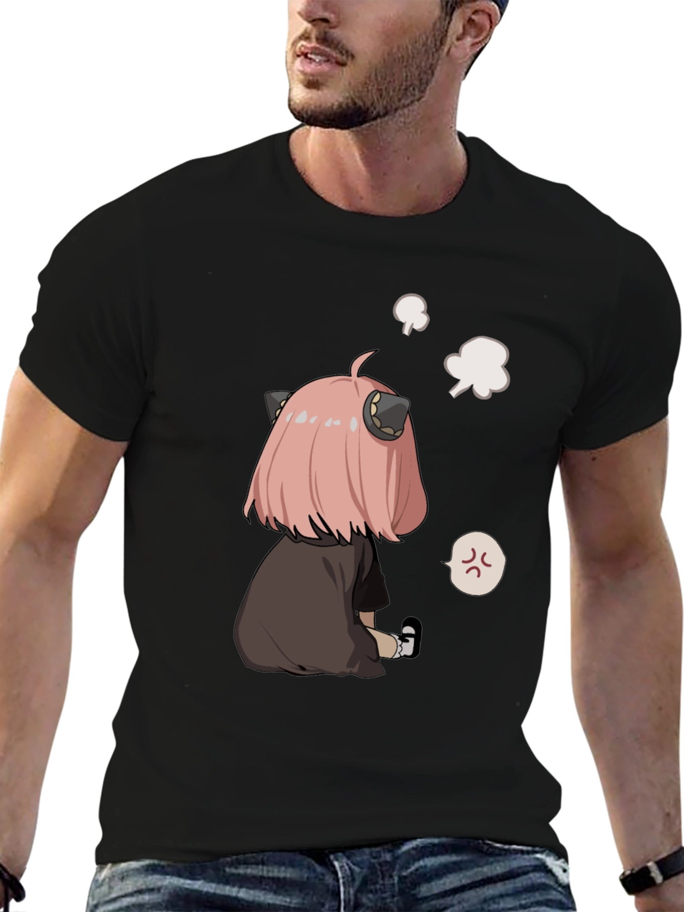 Black Anime Character Graphic Print Black T-Shirt view 6