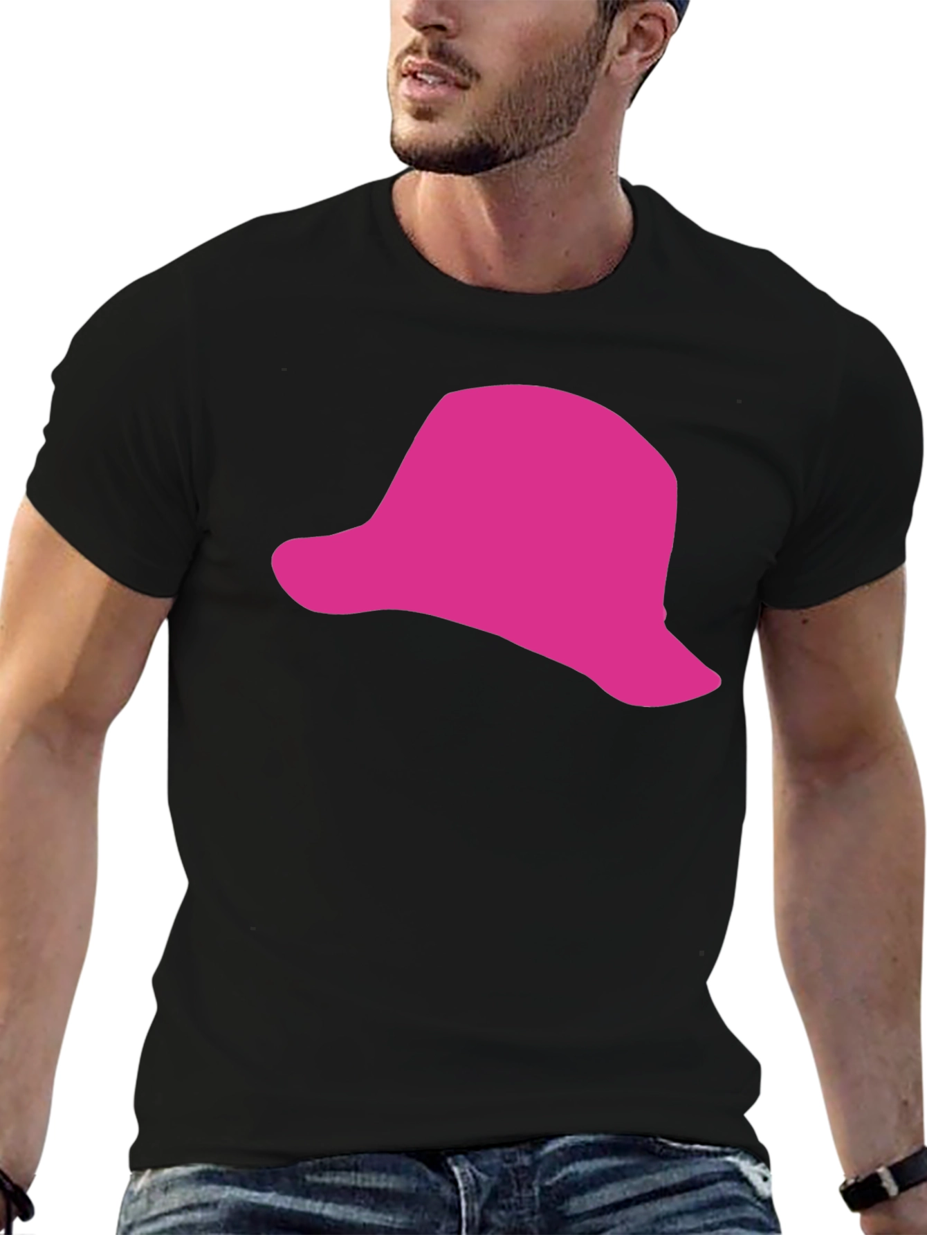 Black Pink Hat Graphic Black T-Shirt - Casual Style view 6