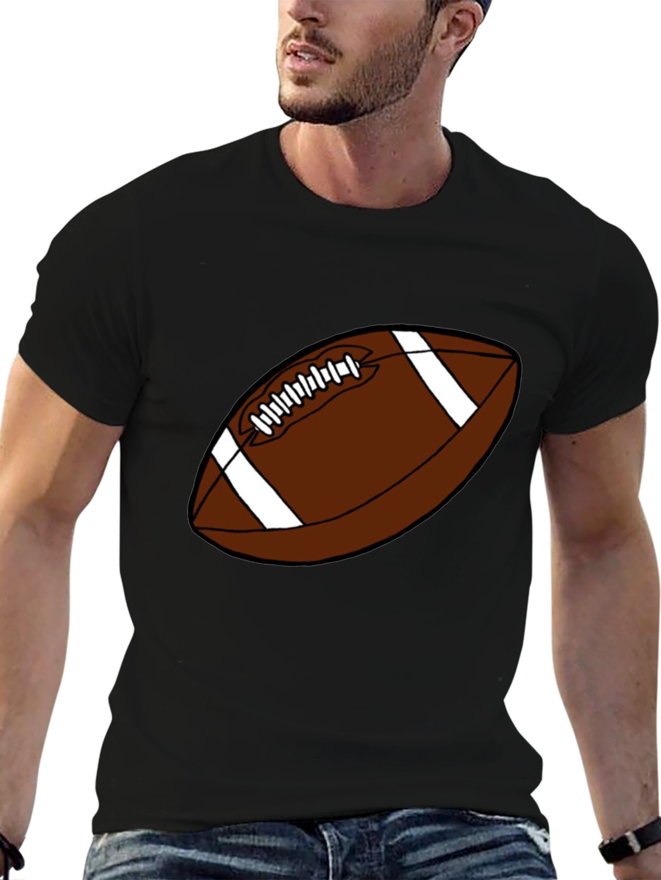 Black Football Graphic T-Shirt - Black Casual Tee view 6