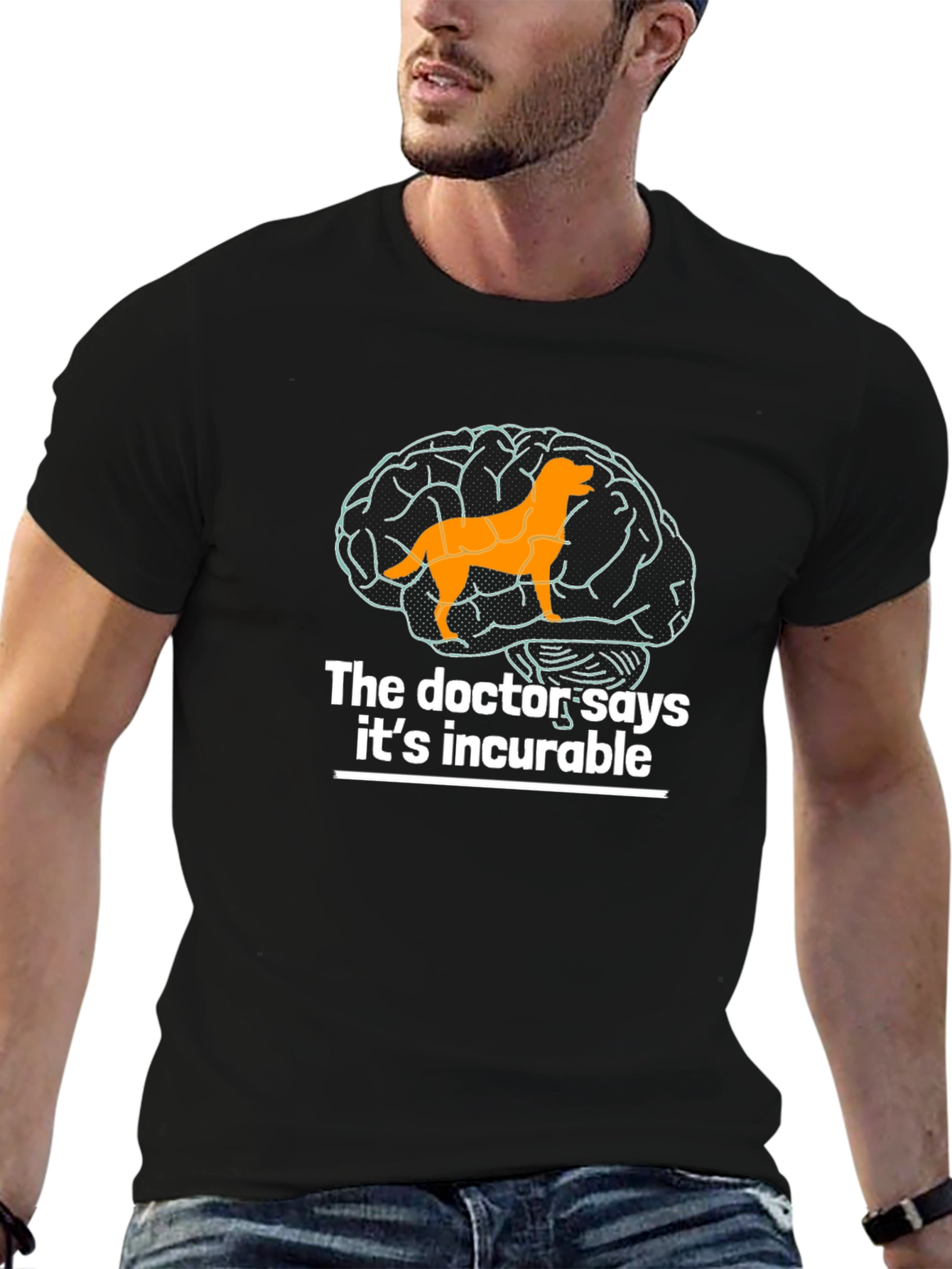 Black Dog Brain Incurable T-Shirt - Novelty Graphic Tee view 6