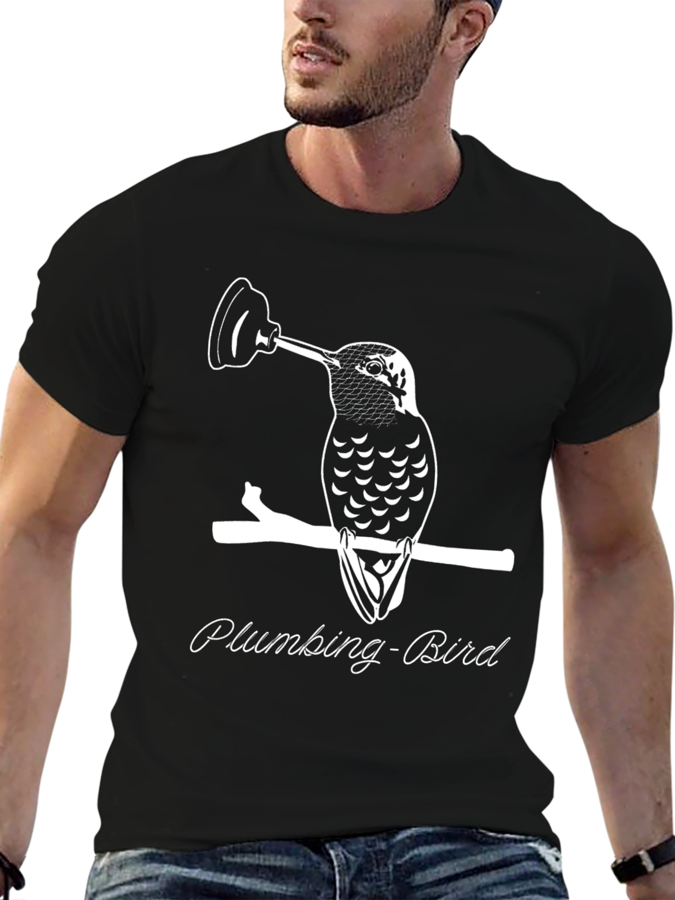 Black Plumbing-Bird Humor T-Shirt | Unique Graphic Tee view 6