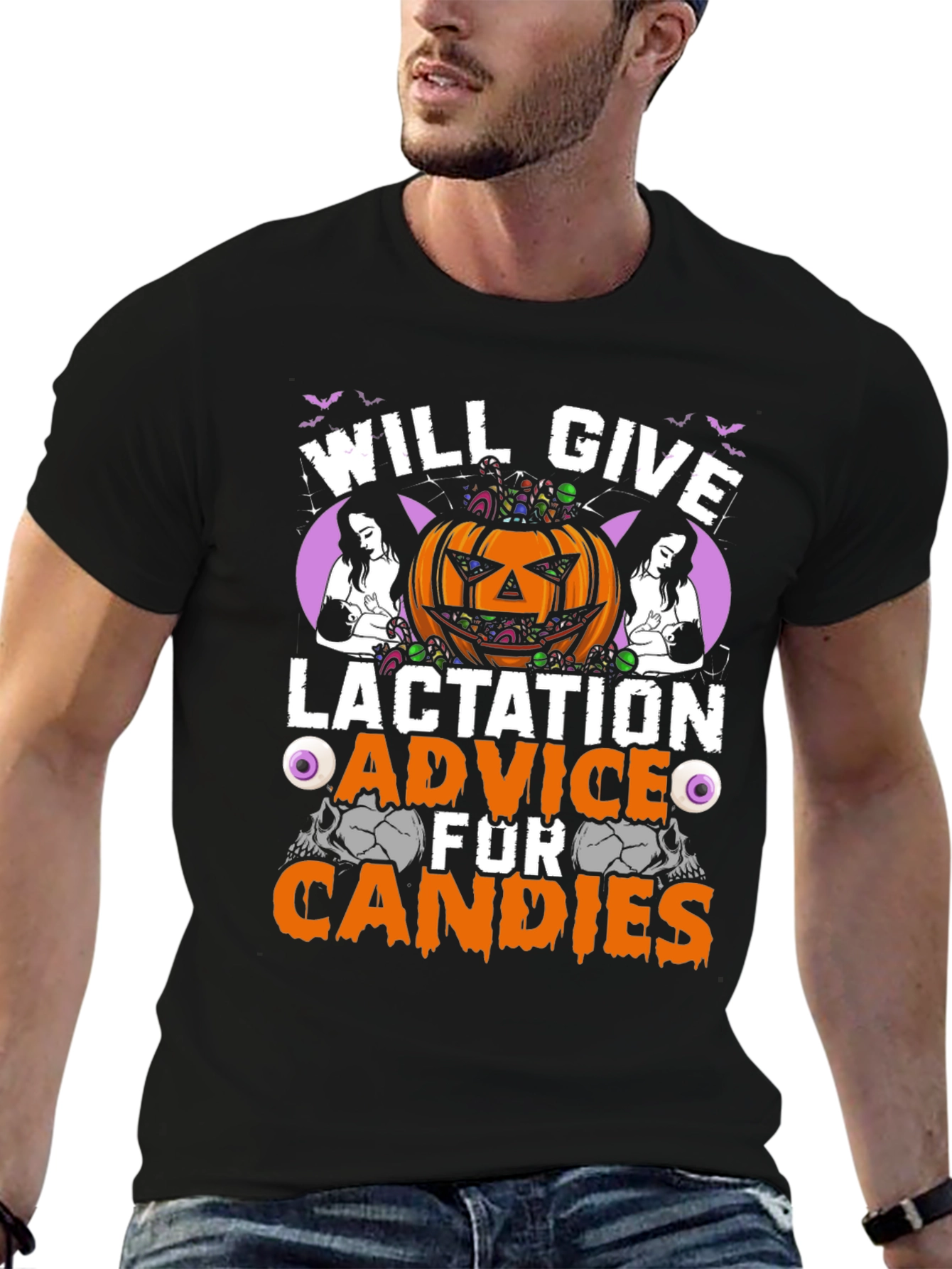 Black Lactation Advice for Candies Halloween T-Shirt view 6