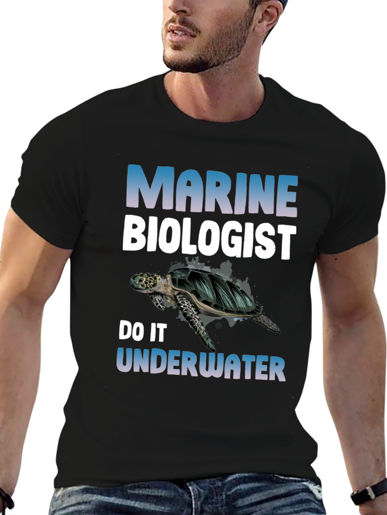 Black Marine Biologist Turtle Graphic Tee view 6