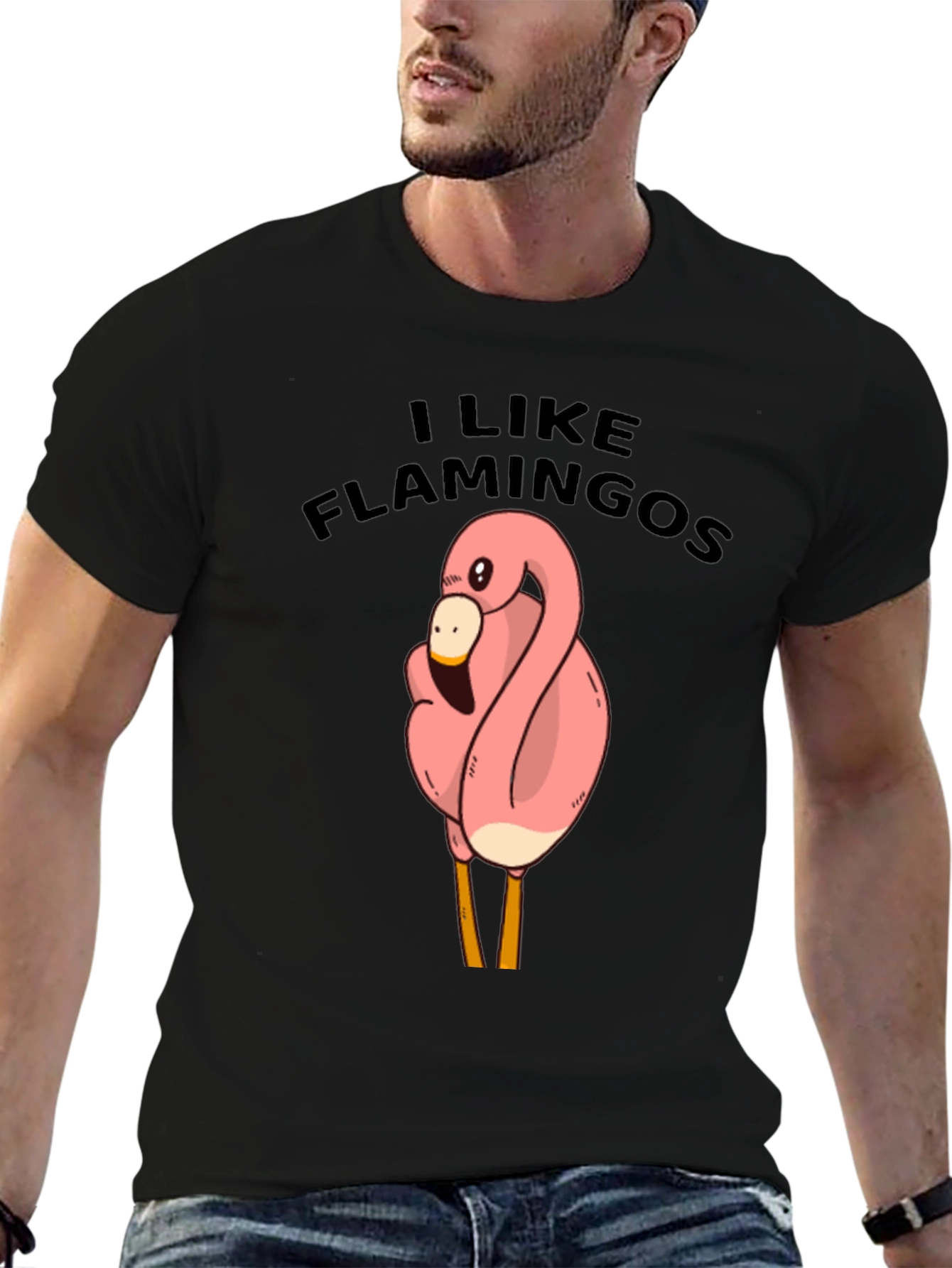 Black I Like Flamingos Black T-Shirt view 6