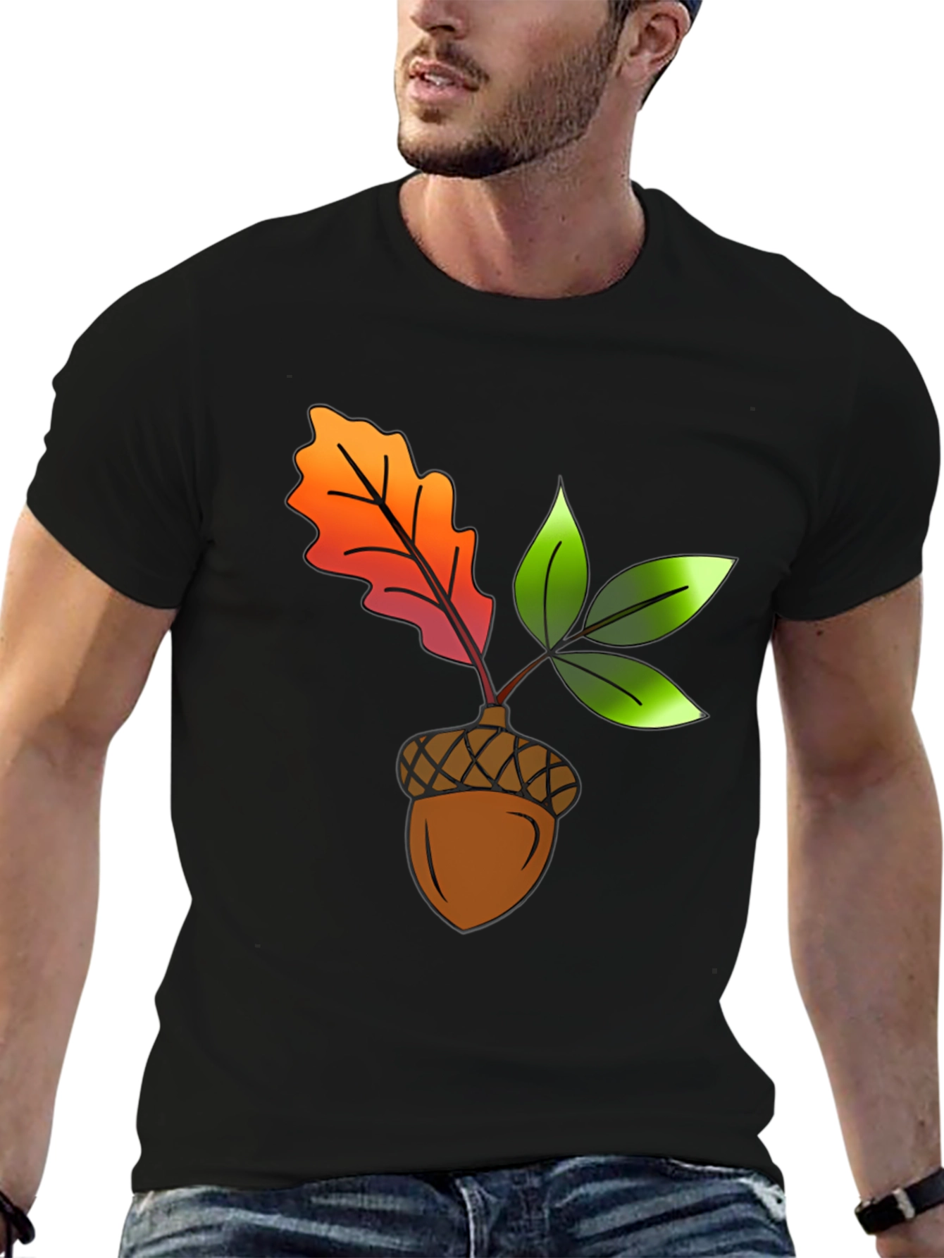 Black Acorn & Leaves Graphic T-Shirt view 6