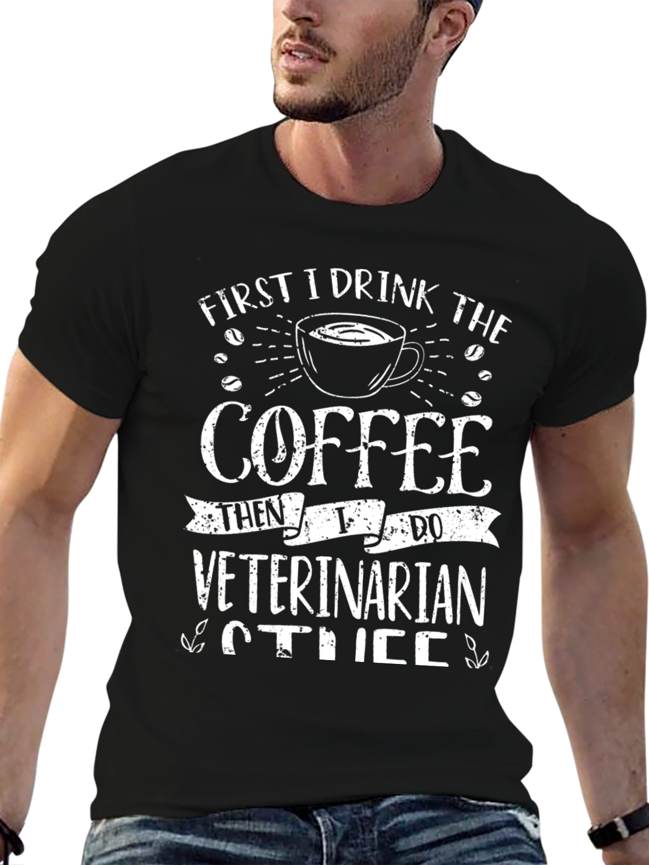Black Coffee Then Veterinarian T-Shirt view 6
