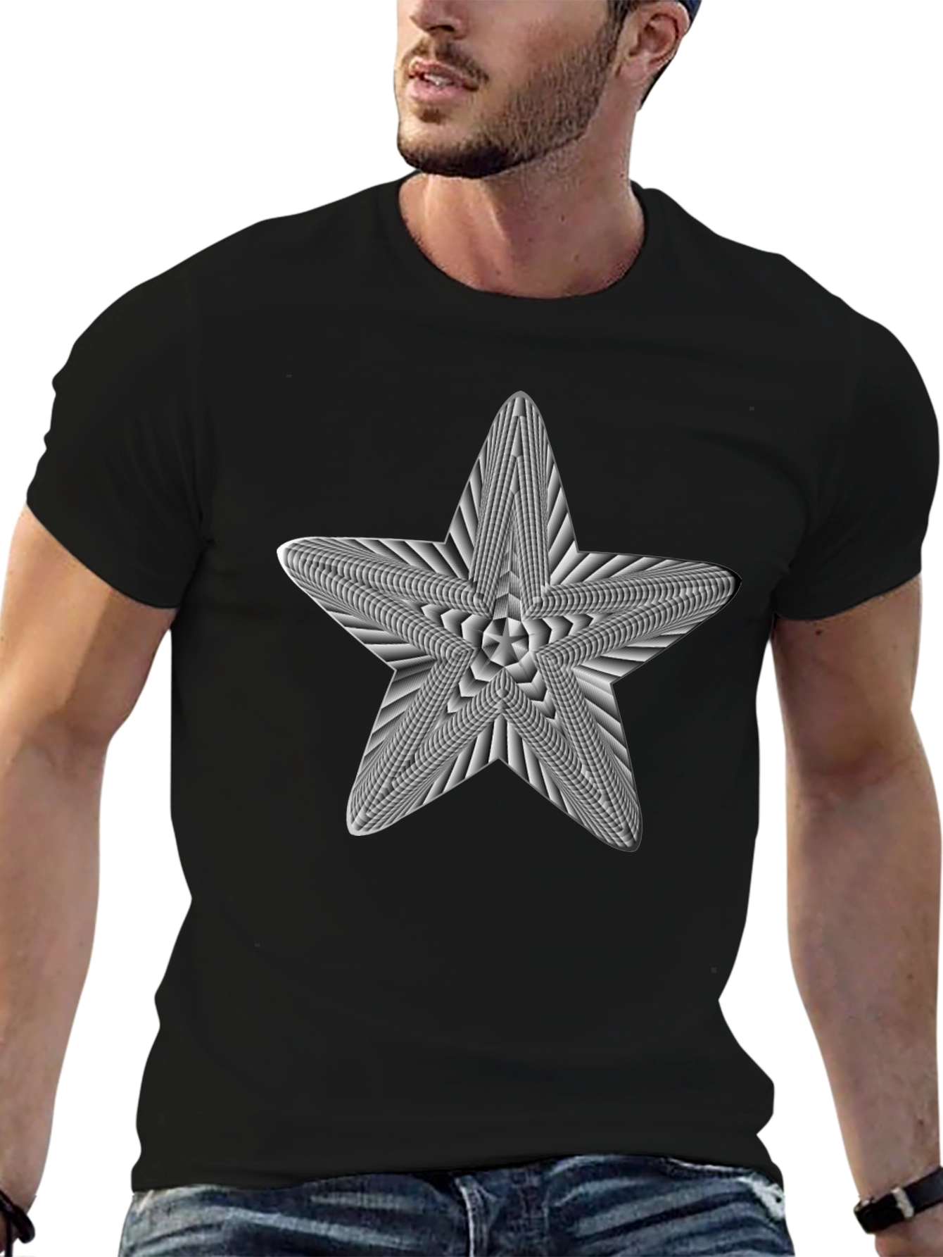 Black Optical Illusion Star Graphic Tee view 6