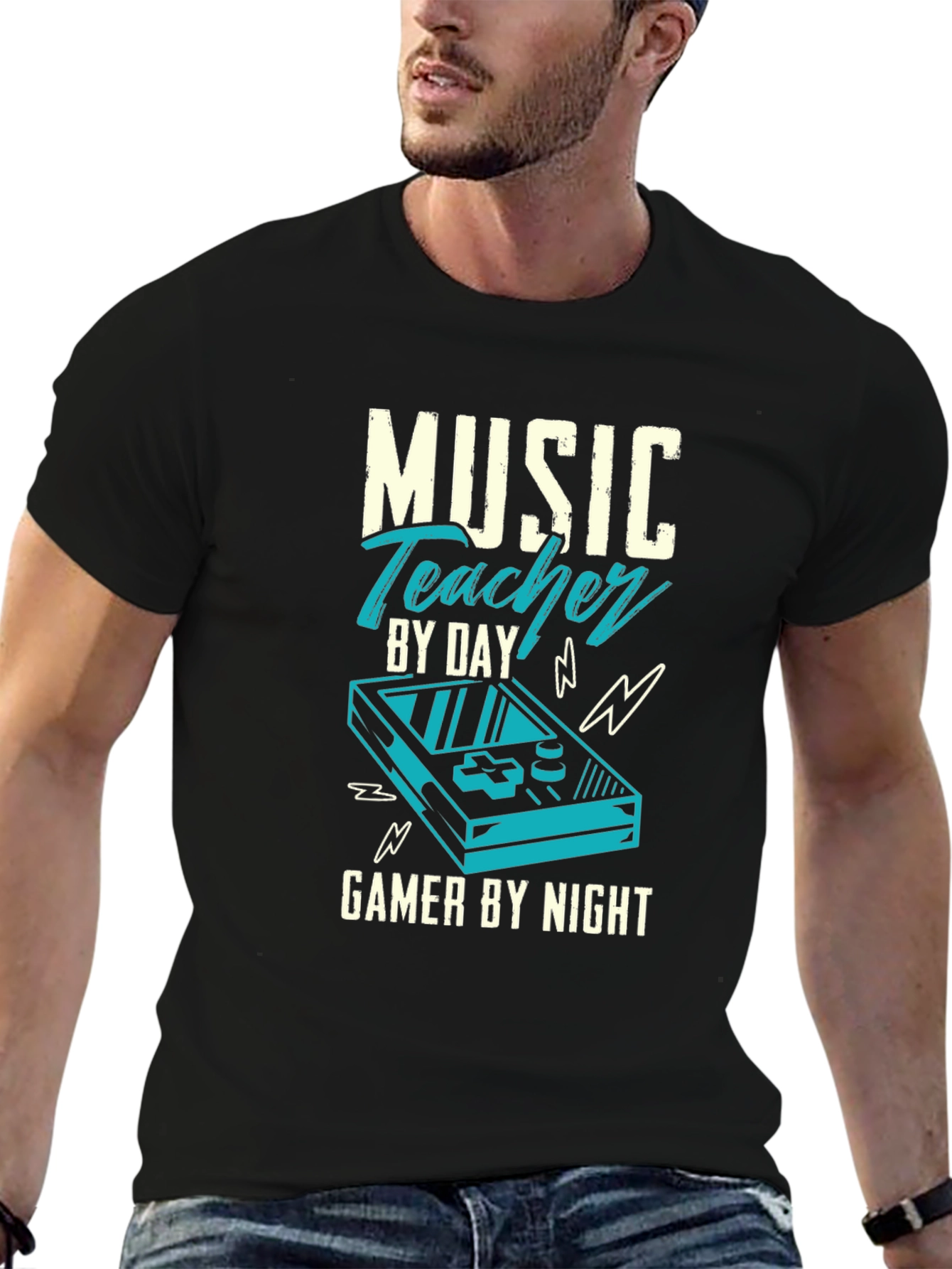 Black Music Teacher Gamer T-Shirt view 6