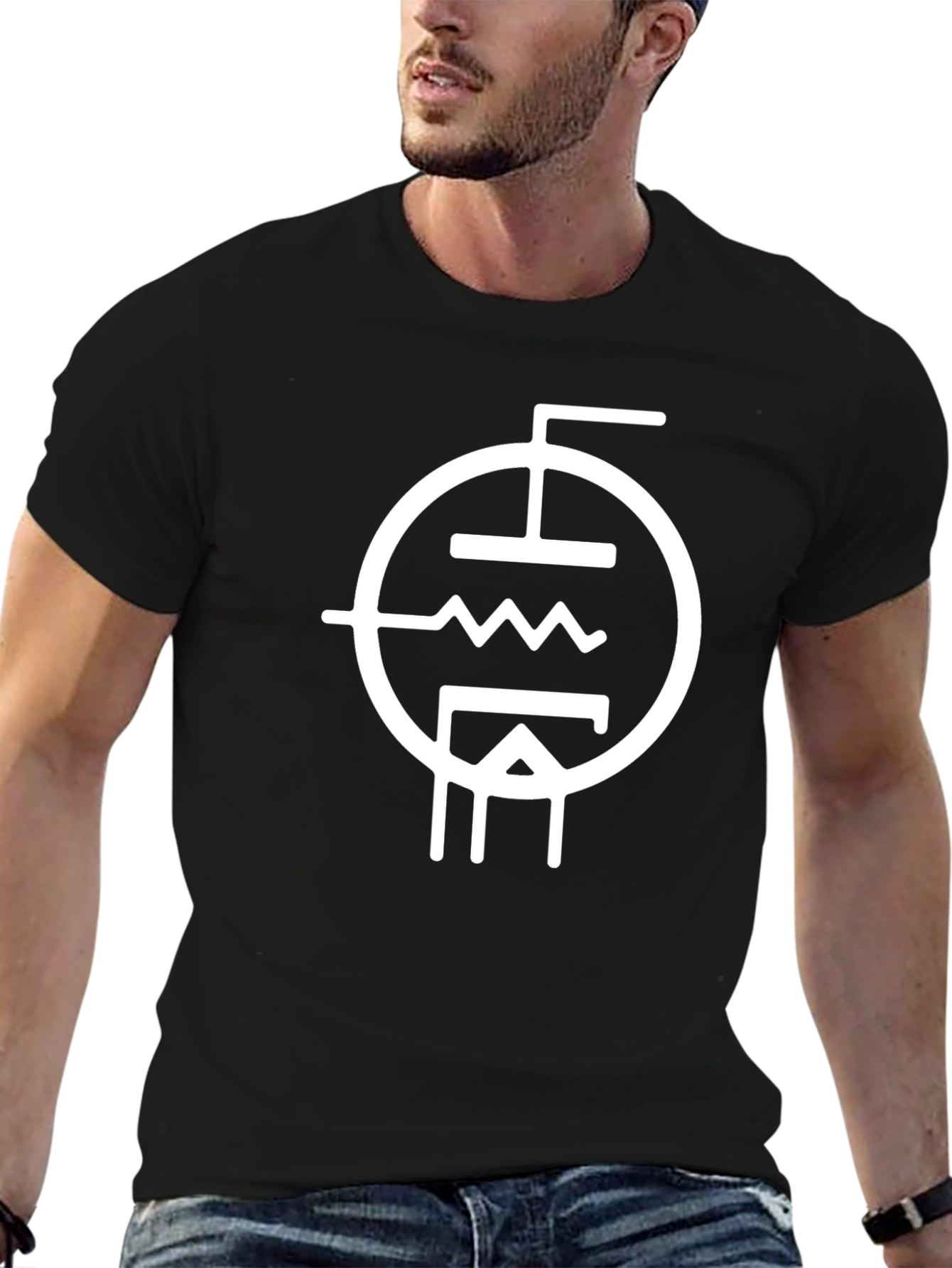 Black Vacuum Tube Symbol T-Shirt - Black Cotton Tee view 6