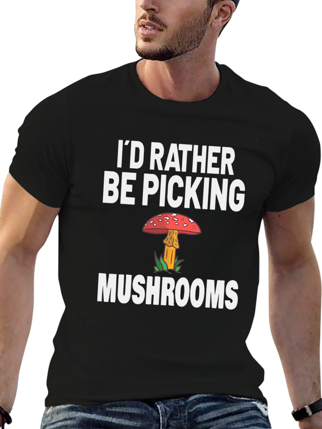 Black Mushroom Picker Graphic Tee - Novelty Shirt view 6