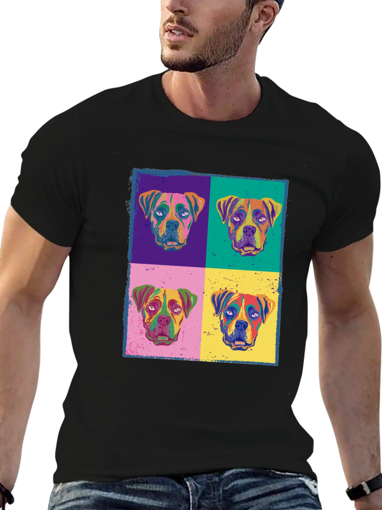 Black Dog Pop Art Print Black T-Shirt view 6