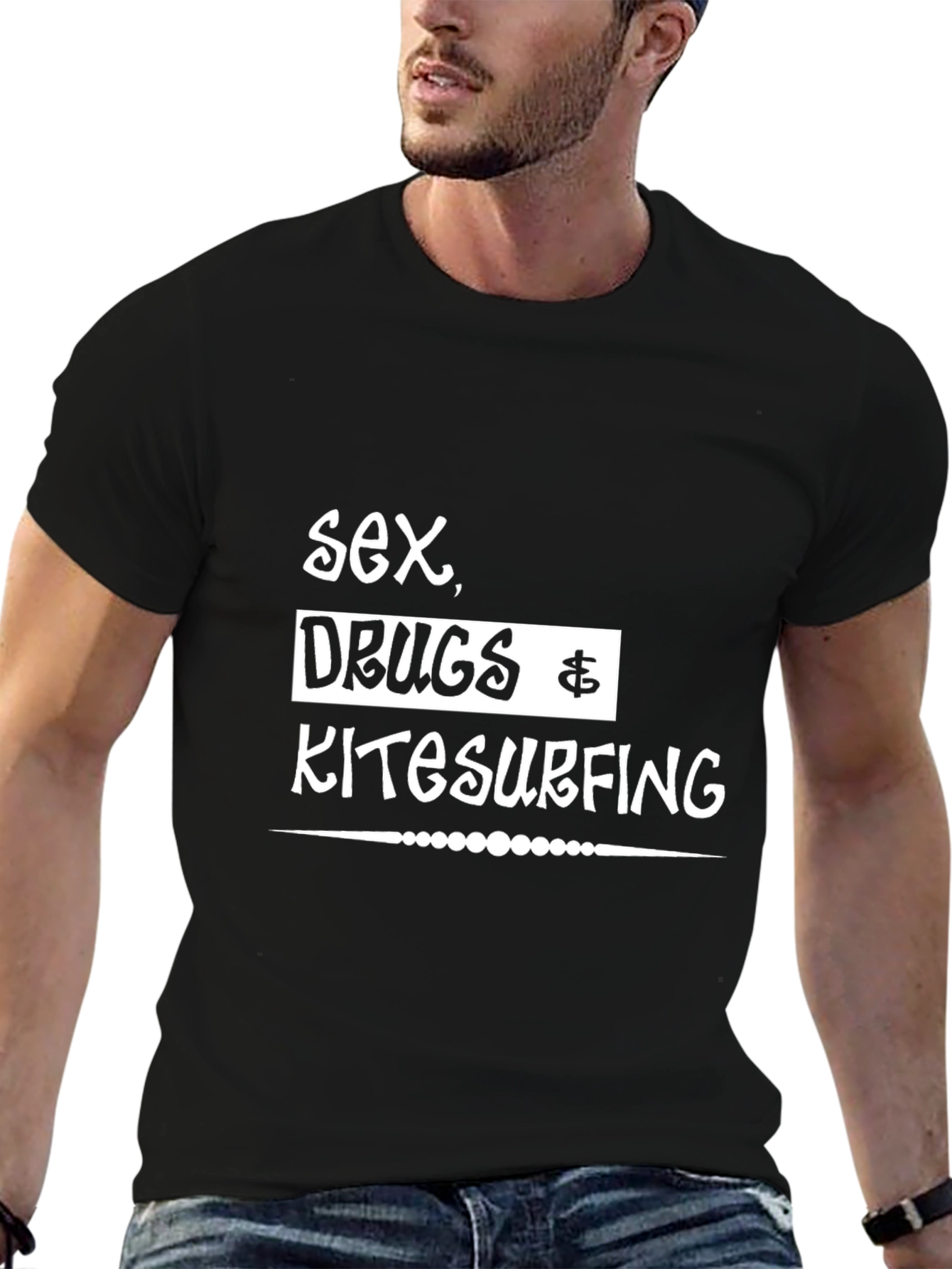 Black Sex Drugs Kitesurfing Graphic T-Shirt view 6