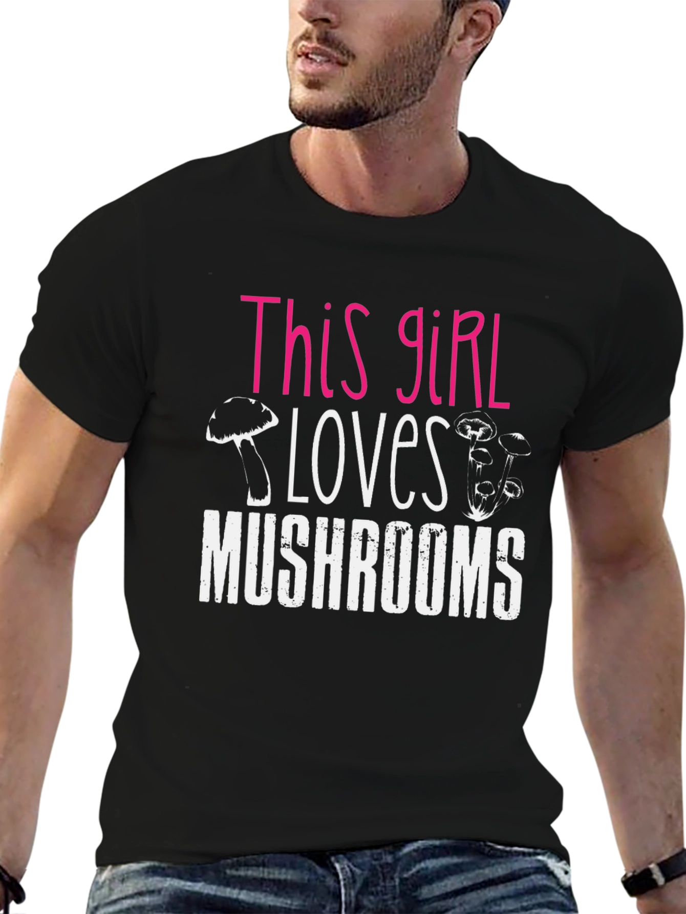Black This Girl Loves Mushrooms Graphic T-Shirt view 6