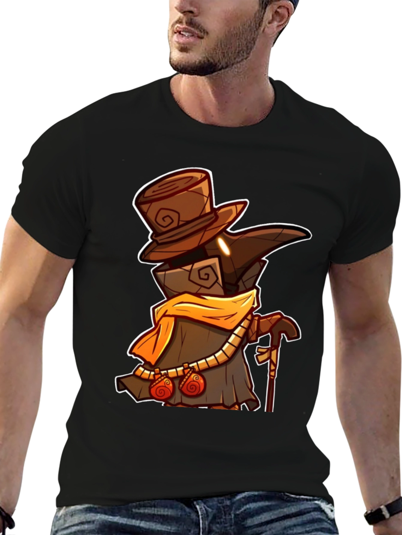 Black Plague Doctor Cartoon Graphic T-Shirt - Black view 6