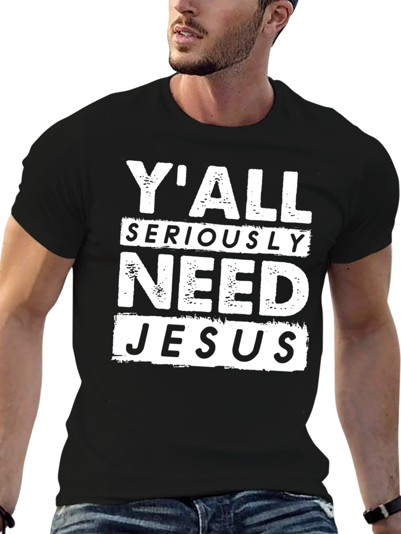 Black Y'all Seriously Need Jesus Graphic T-Shirt view 6