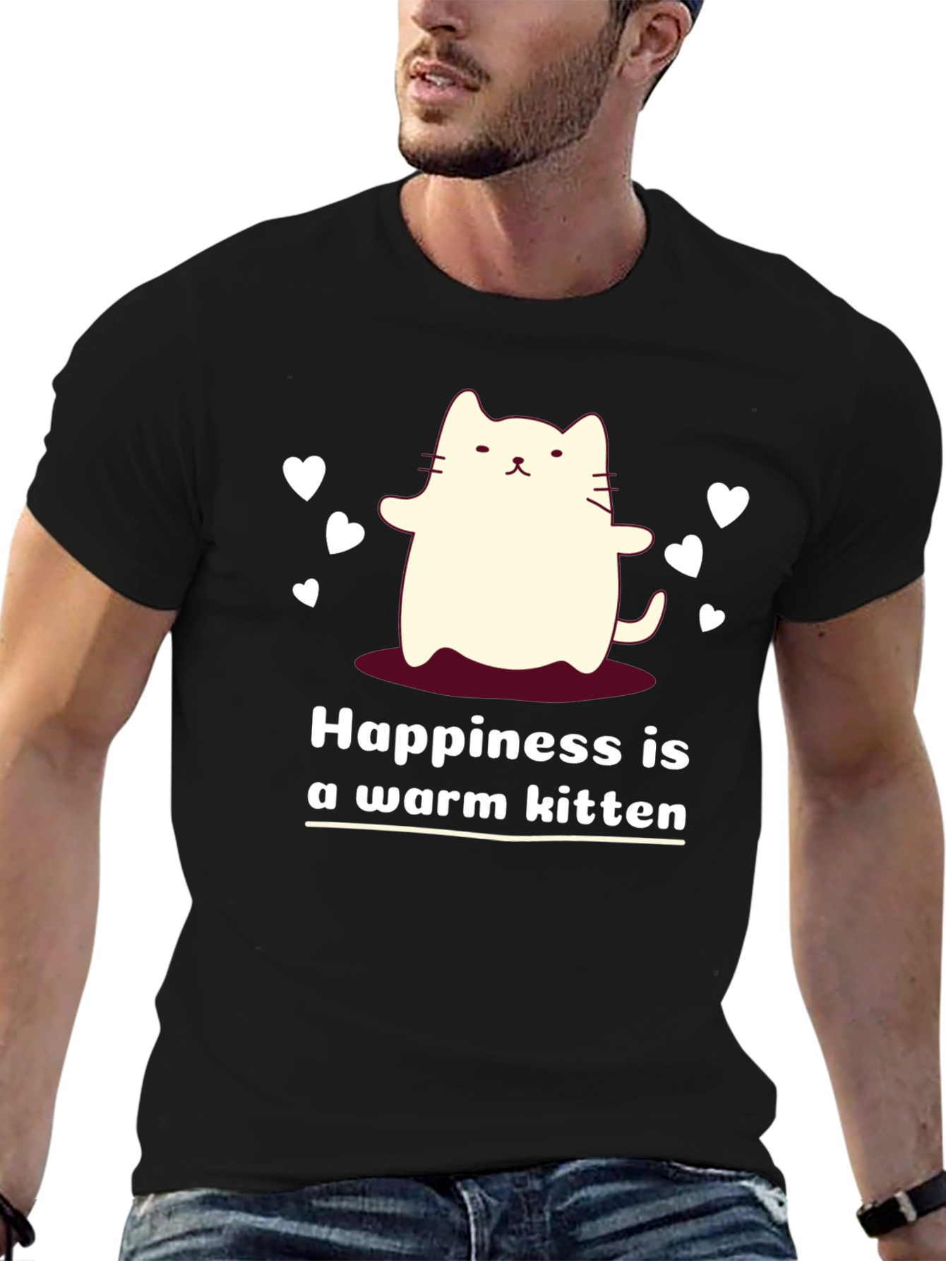 Black Cute Kitten Happiness Graphic Tee - Soft Comfort Fit view 6