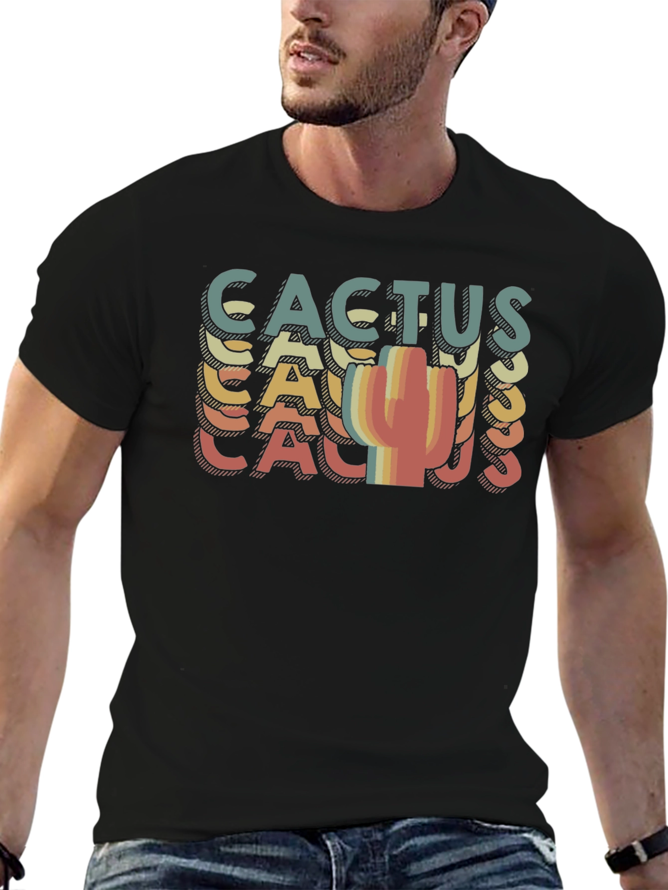 Black Retro Cactus Graphic T-Shirt view 6