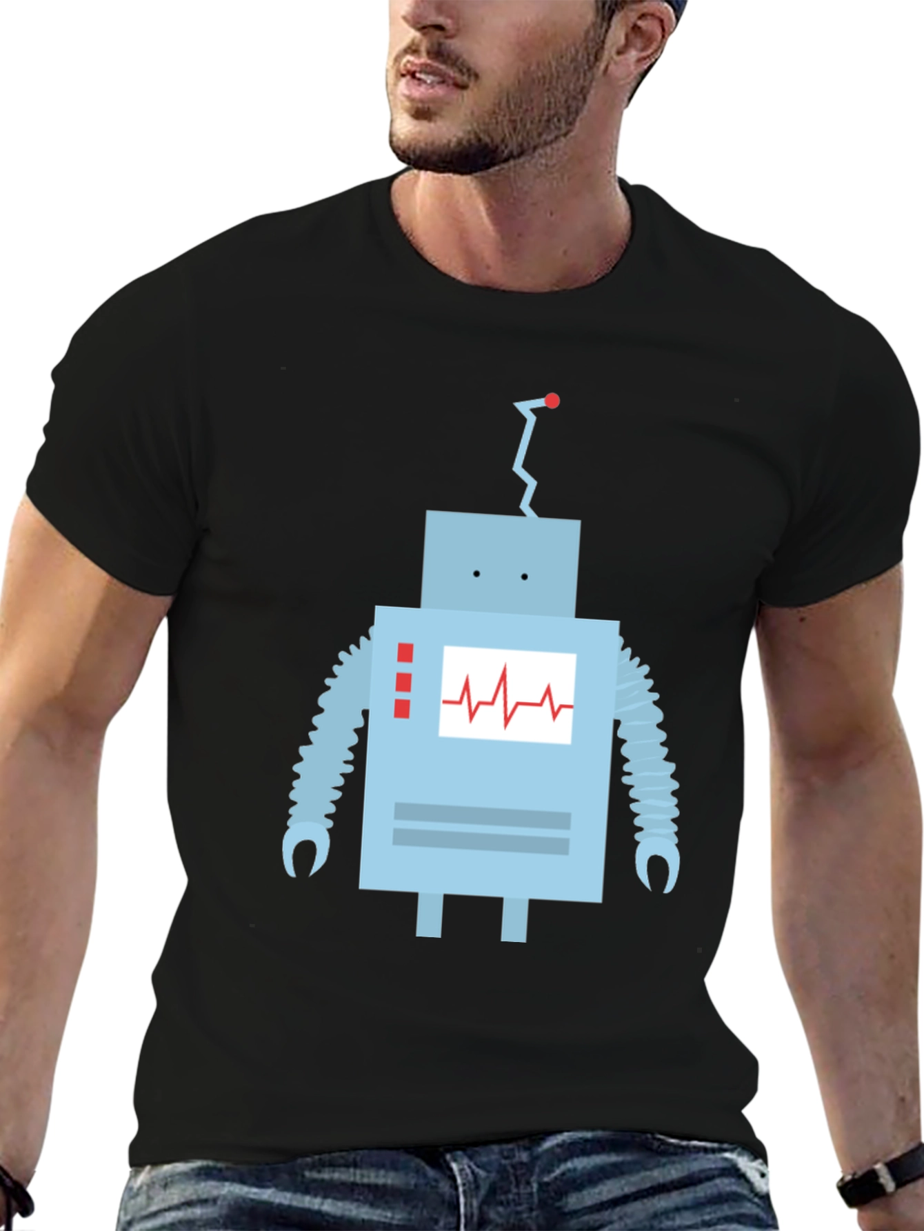 Black Robot Graphic T-Shirt - Black Cotton Blend Tee view 6