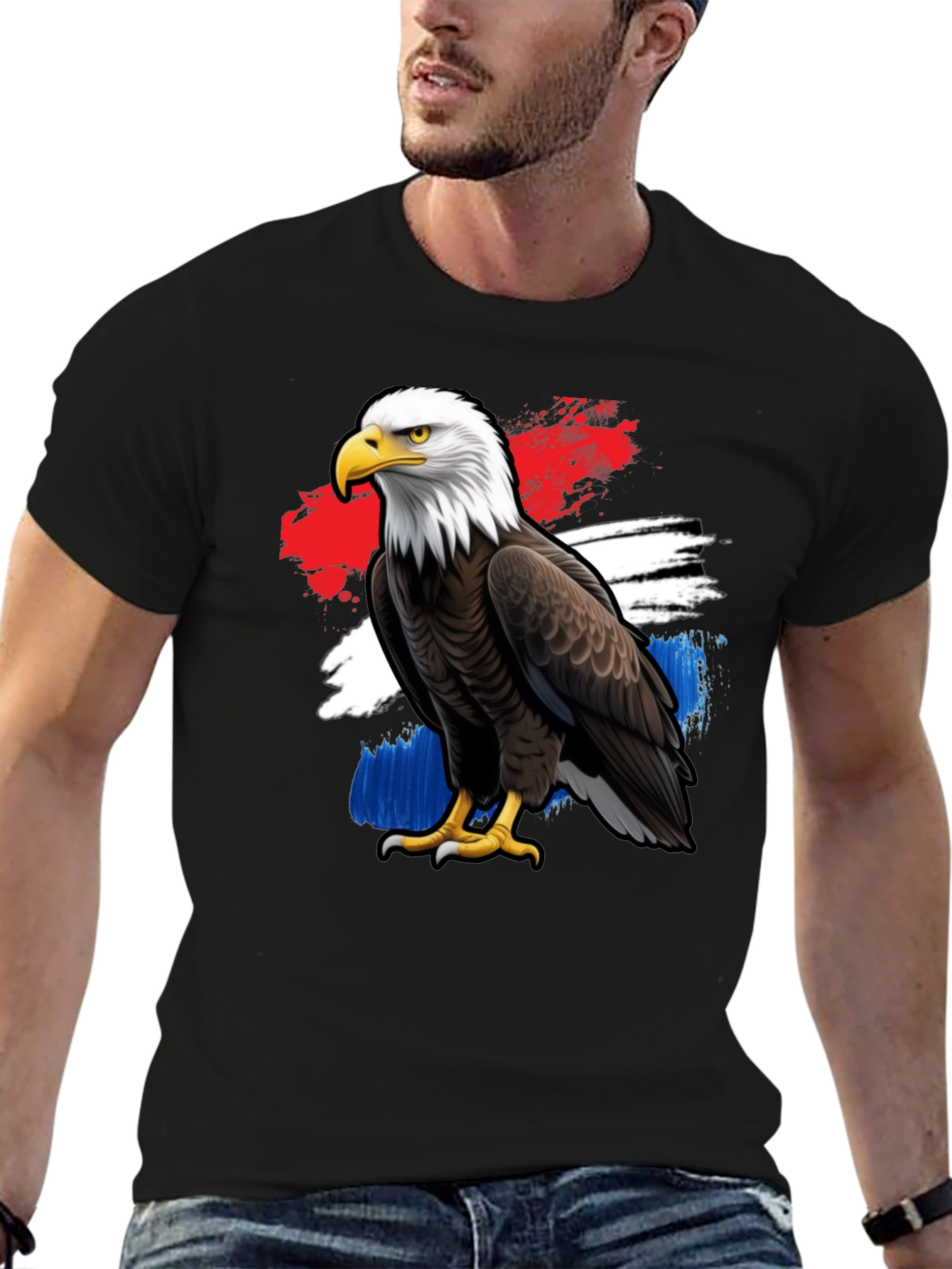 Black Patriotic Eagle Graphic Tee - Black Crew Neck T-Shirt view 6