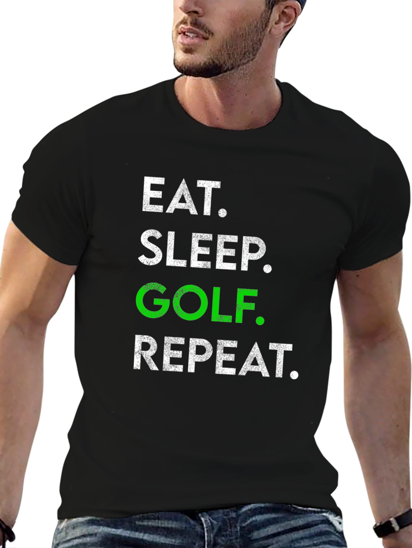 Black Eat Sleep Golf Repeat Graphic Tee - Golf Lover T-Shirt view 6