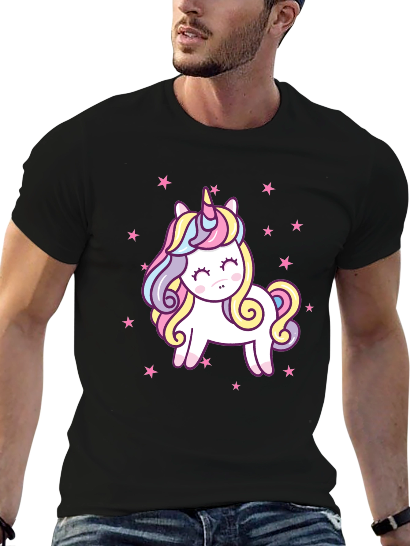Black Unicorn Star Graphic Black T-Shirt view 6