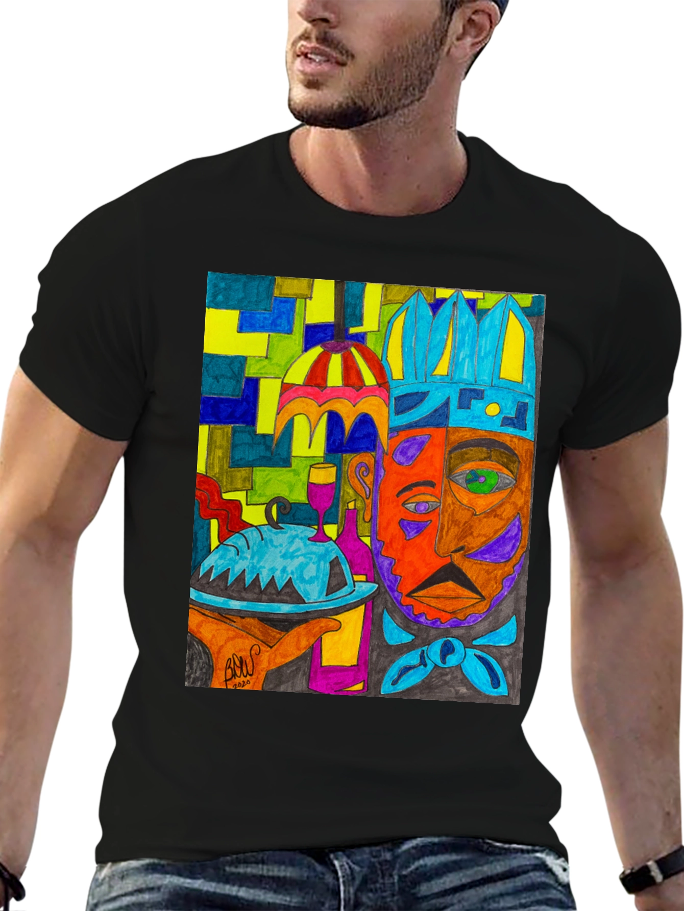 Black Artistic Graphic Print Men's Tee - Abstract Chef view 6