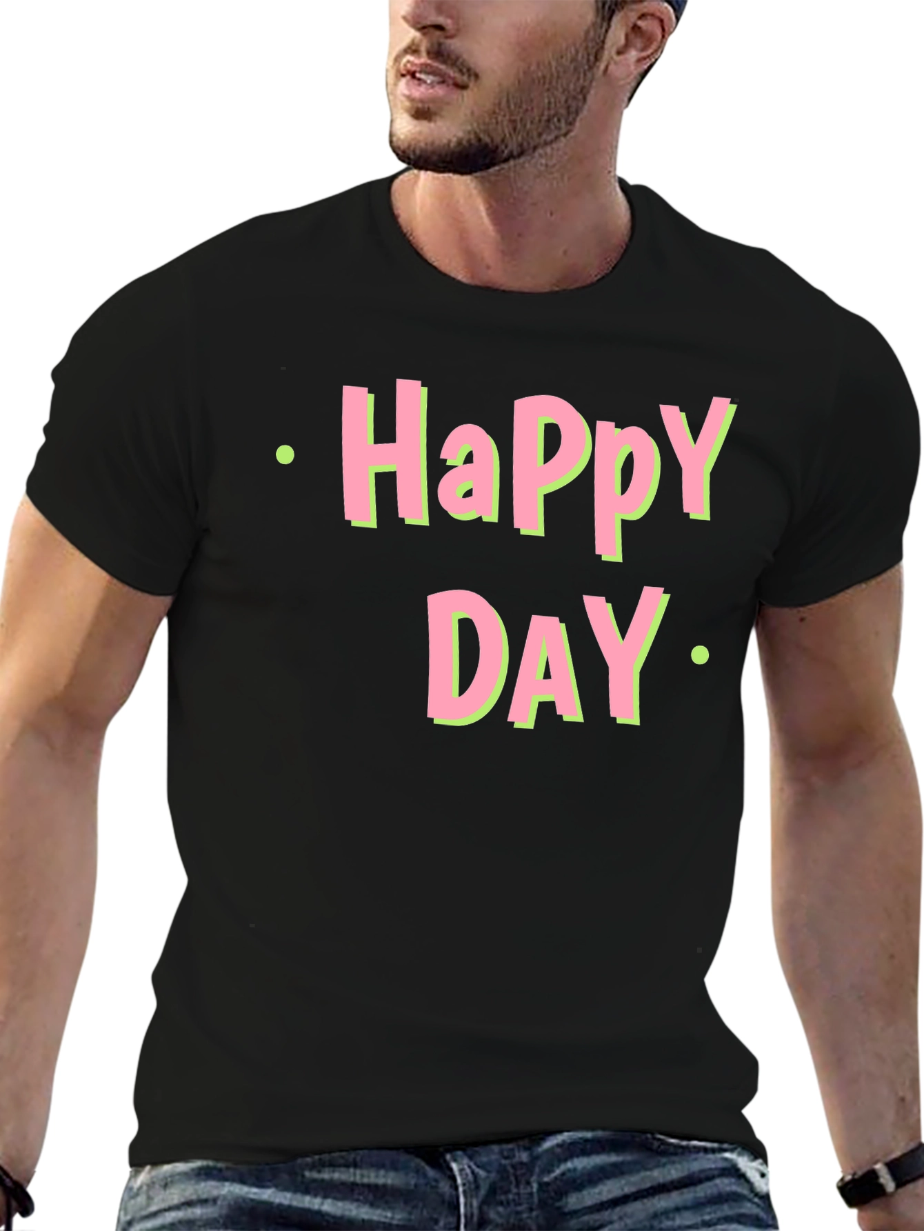 Black Happy Day Graphic T-Shirt - Soft Cotton Tee view 6