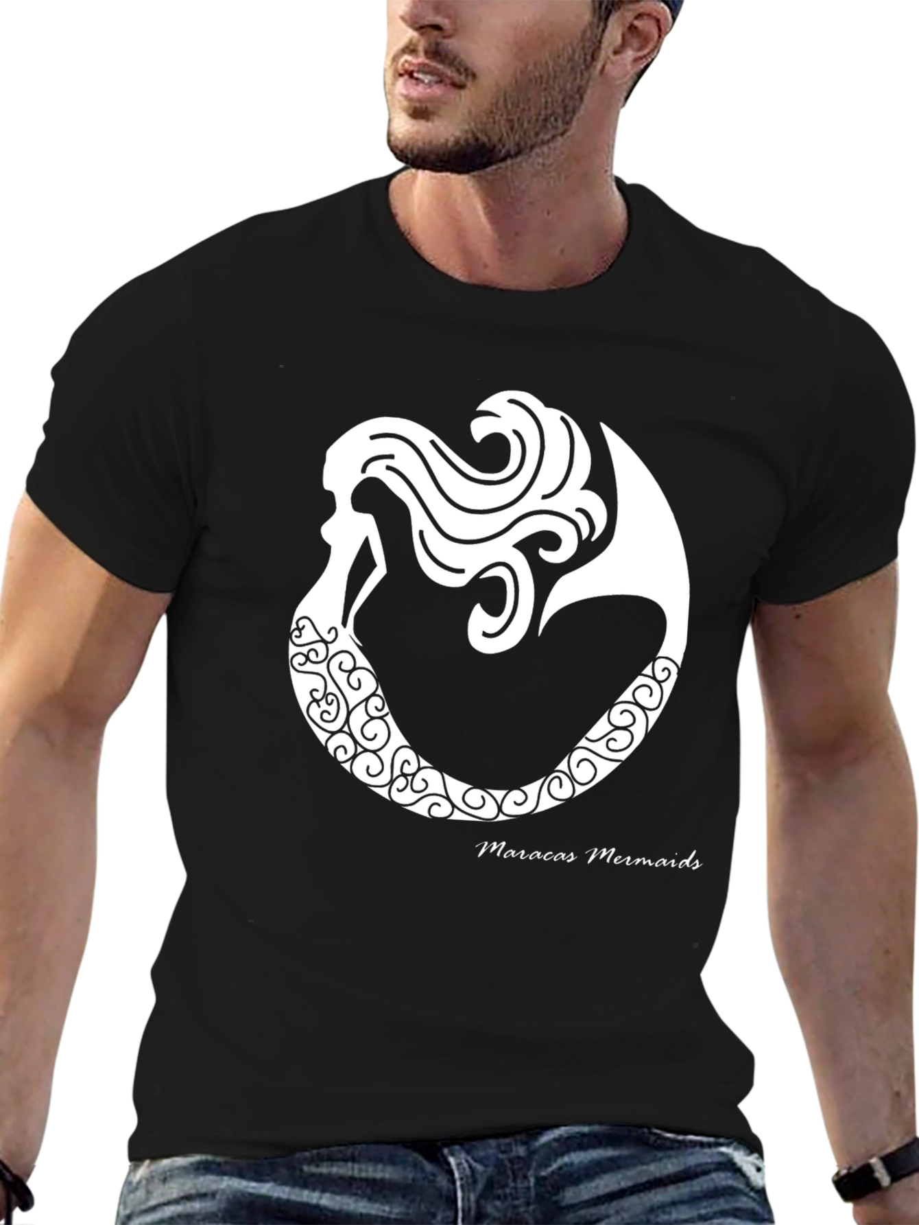 Black Maracas Mermaids Graphic Tee - Black Cotton T-Shirt view 6